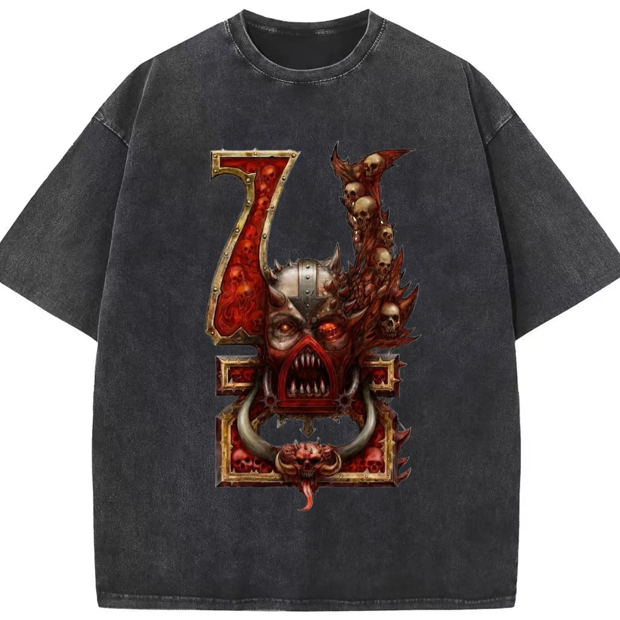 Warhammer 40k chaos armies t-shirt - Washed Vintage Look 230g Cotton Oversized T-Shirt With Front Heat Transfer Print – Soft, Lightweight, Stylish Fit – Comfortable Casual Wear For Sports & Everyday Use