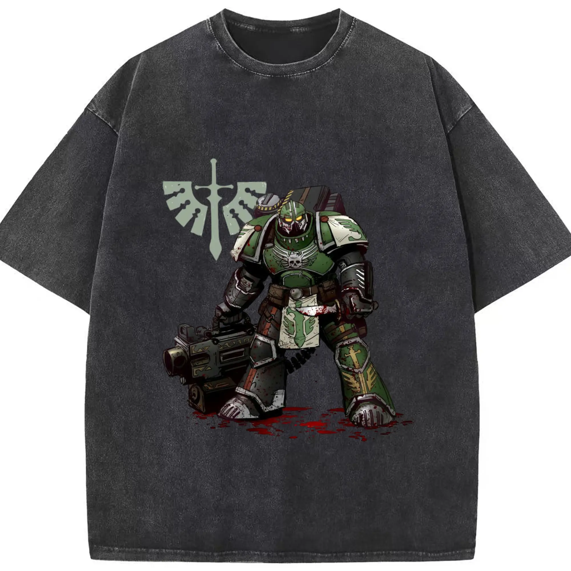 Warhammer 40k dark angels tee - Washed Vintage Look 230g Cotton Oversized T-Shirt With Front Heat Transfer Print – Soft, Lightweight, Stylish Fit – Comfortable Casual Wear For Sports & Everyday Use