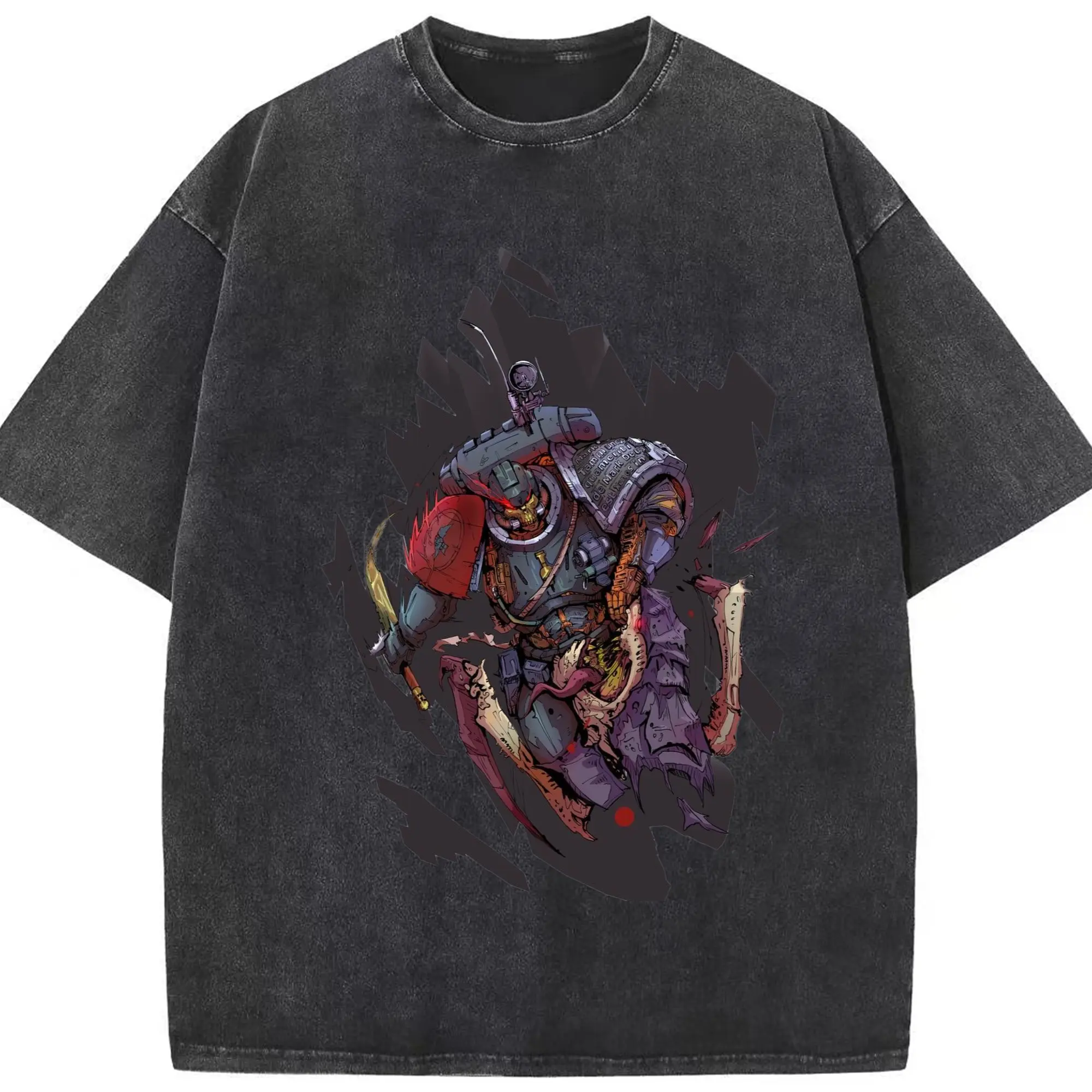 Warhammer 40k deathwatch t-shirt - Washed Vintage Look 230g Cotton Oversized T-Shirt With Front Heat Transfer Print – Soft, Lightweight, Stylish Fit – Comfortable Casual Wear For Sports & Everyday Use
