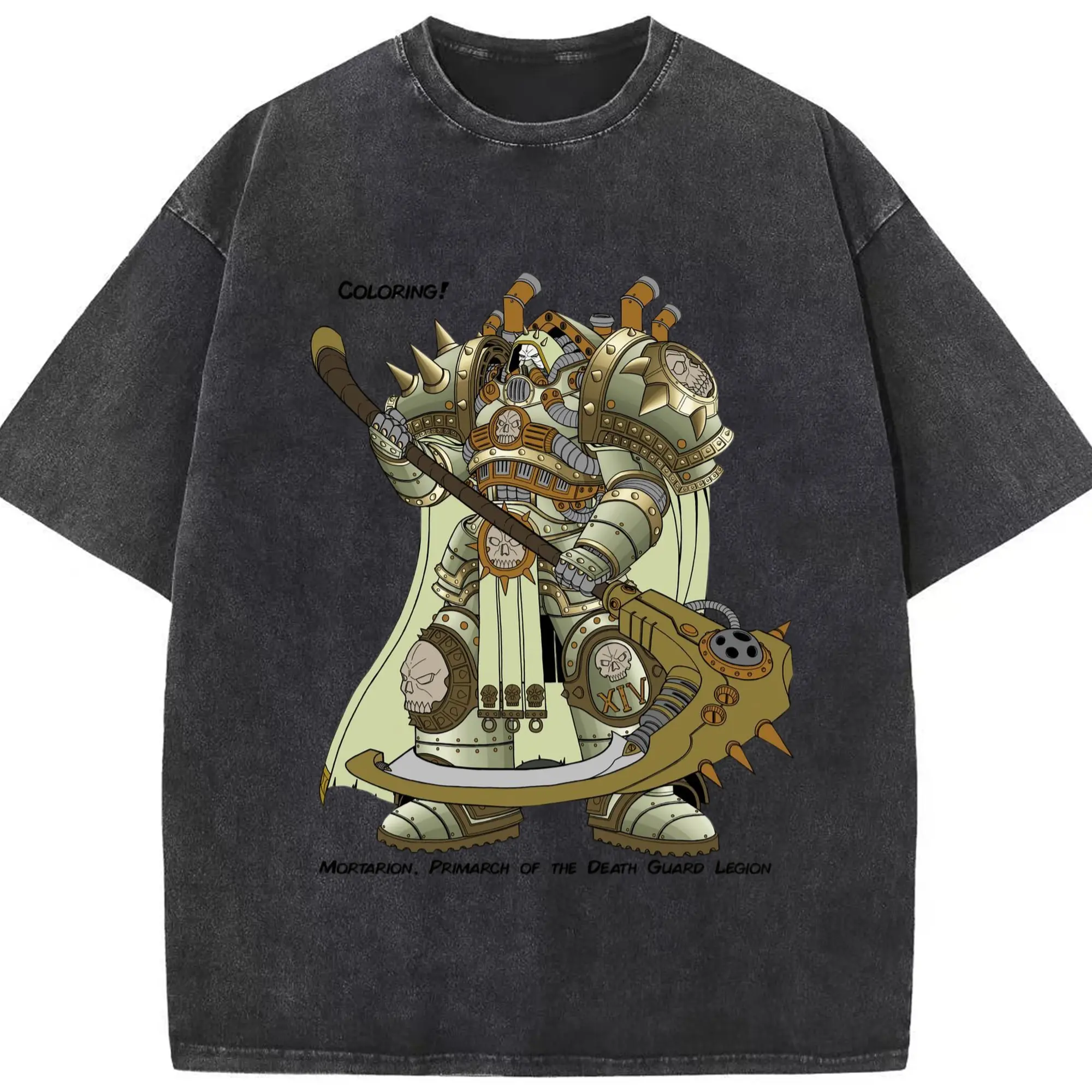Warhammer 40k Mortarion t-shirt - Washed Vintage Look 230g Cotton Oversized T-Shirt With Front Heat Transfer Print – Soft, Lightweight, Stylish Fit – Comfortable Casual Wear For Sports & Everyday Use