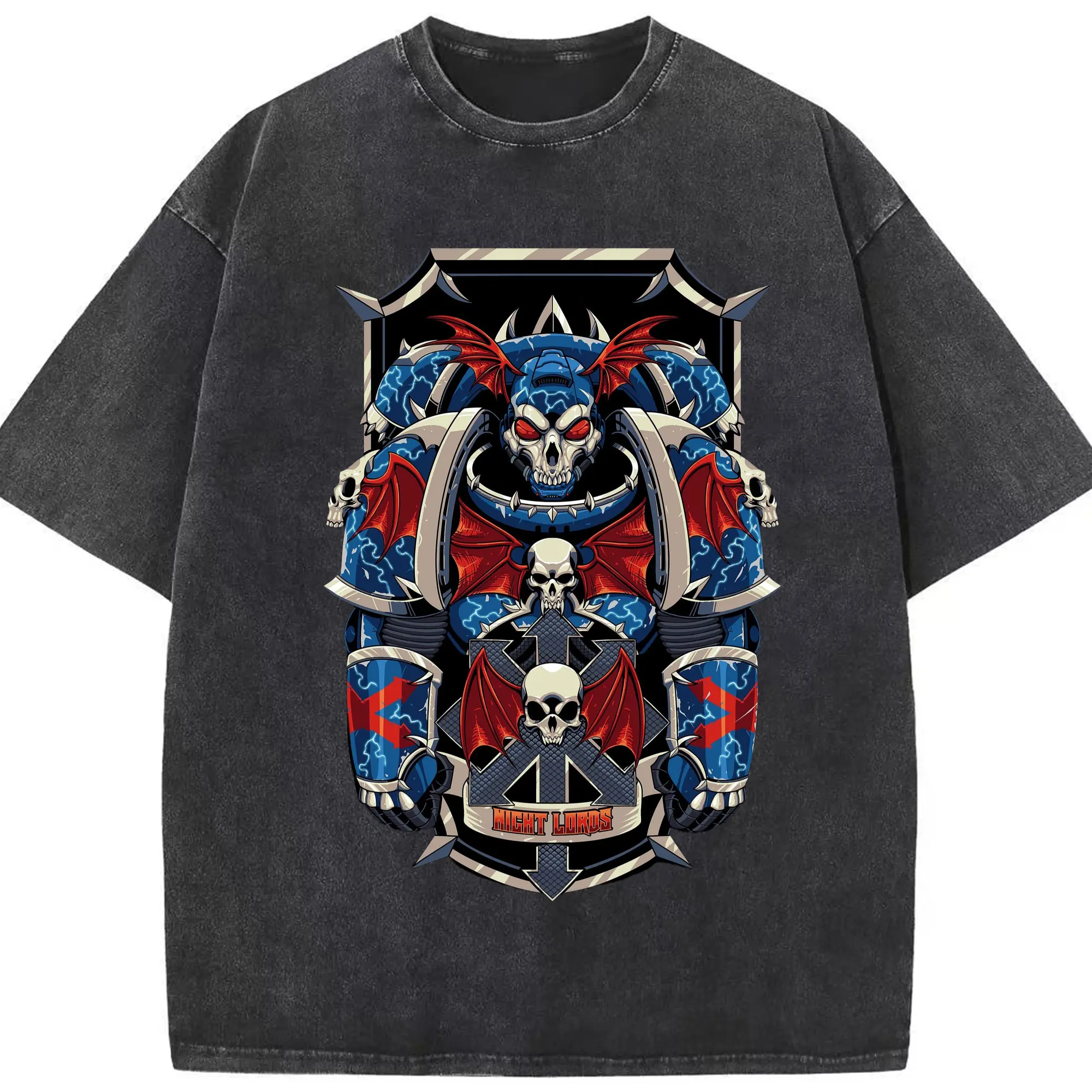 Warhammer 40k night lords t shirt​ - Washed Vintage Look 230g Cotton Oversized T-Shirt With Front Heat Transfer Print – Soft, Lightweight, Stylish Fit – Comfortable Casual Wear For Sports & Everyday Use