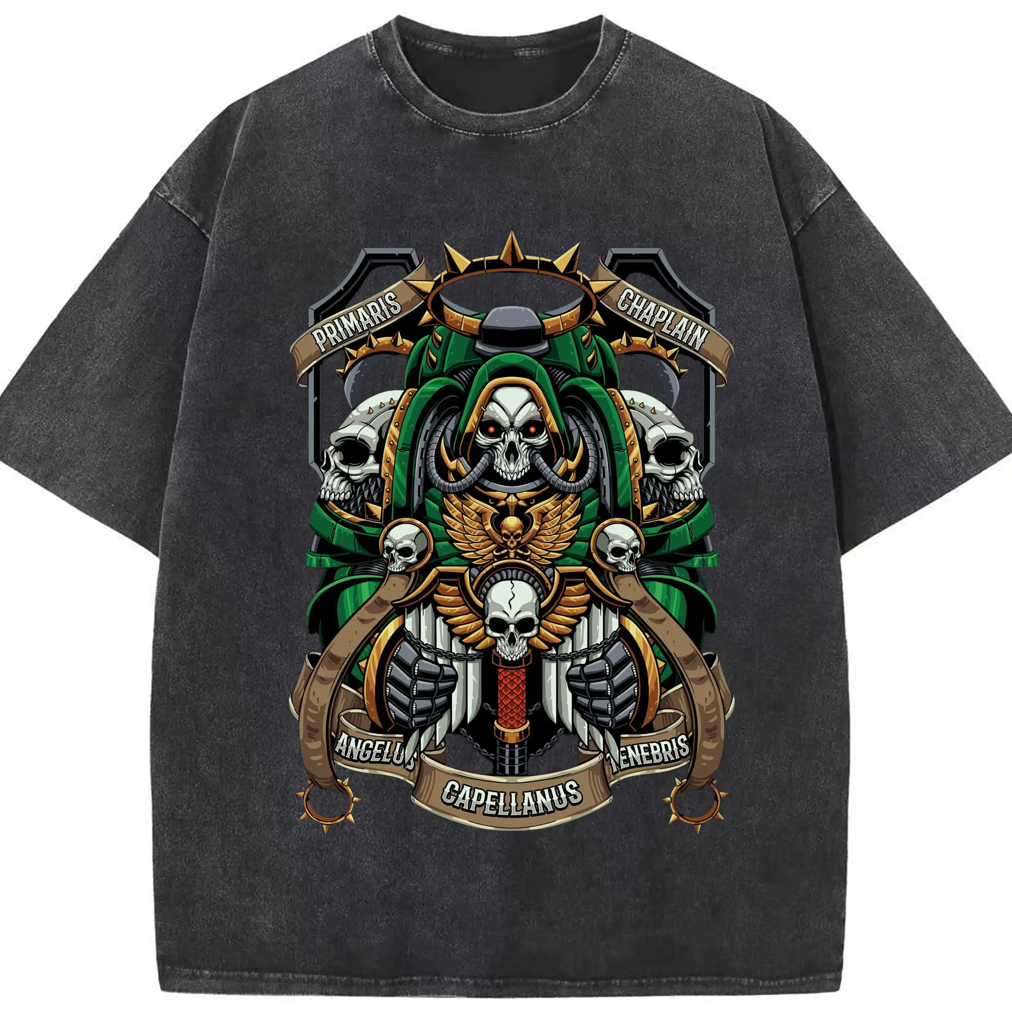 Warhammer 40k primaris chaplain t-shirt - Washed Vintage Look 230g Cotton Oversized T-Shirt With Front Heat Transfer Print – Soft, Lightweight, Stylish Fit – Comfortable Casual Wear For Sports & Everyday Use