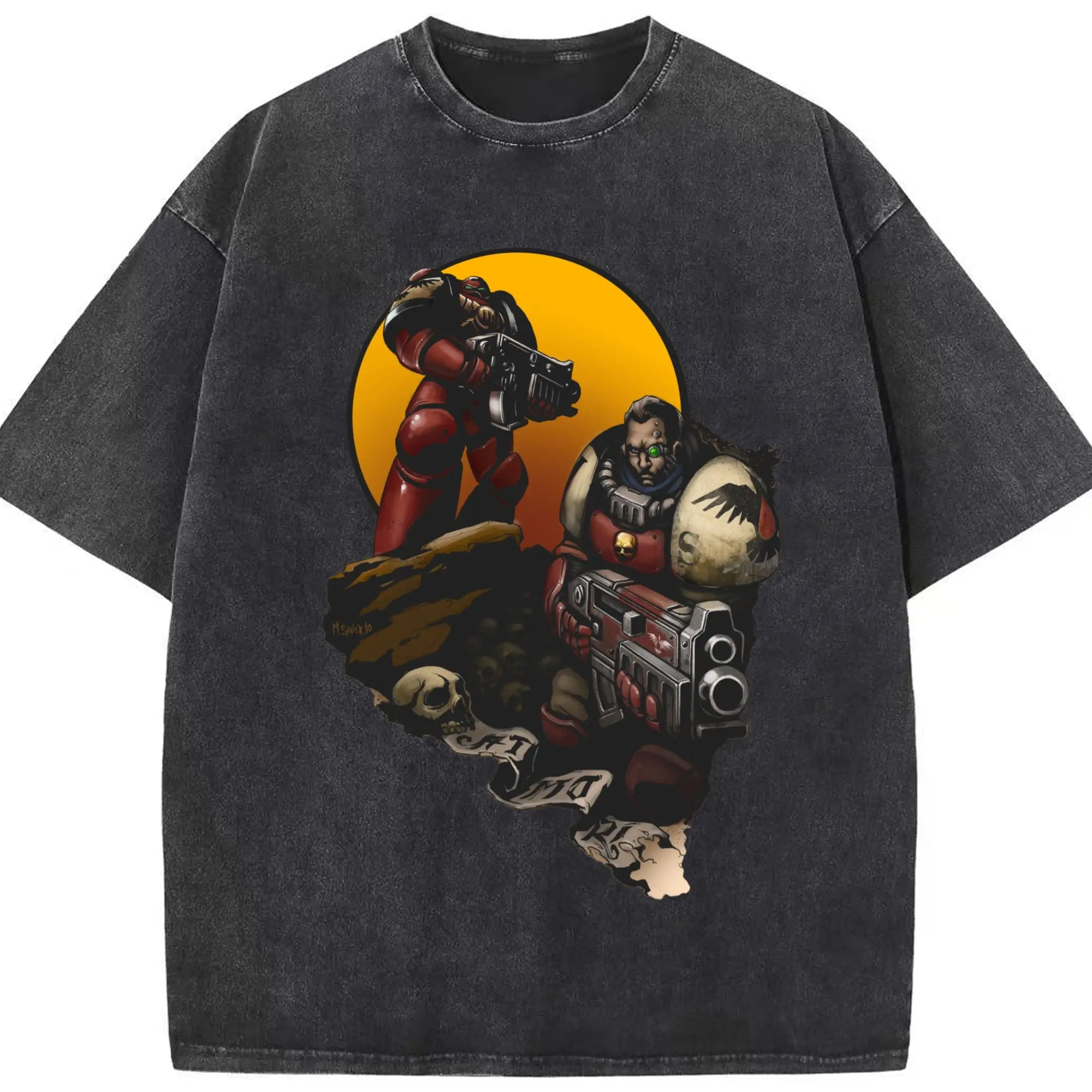 Warhammer 40k reven guard t shirt​ - Washed Vintage Look 230g Cotton Oversized T-Shirt With Front Heat Transfer Print – Soft, Lightweight, Stylish Fit – Comfortable Casual Wear For Sports & Everyday Use