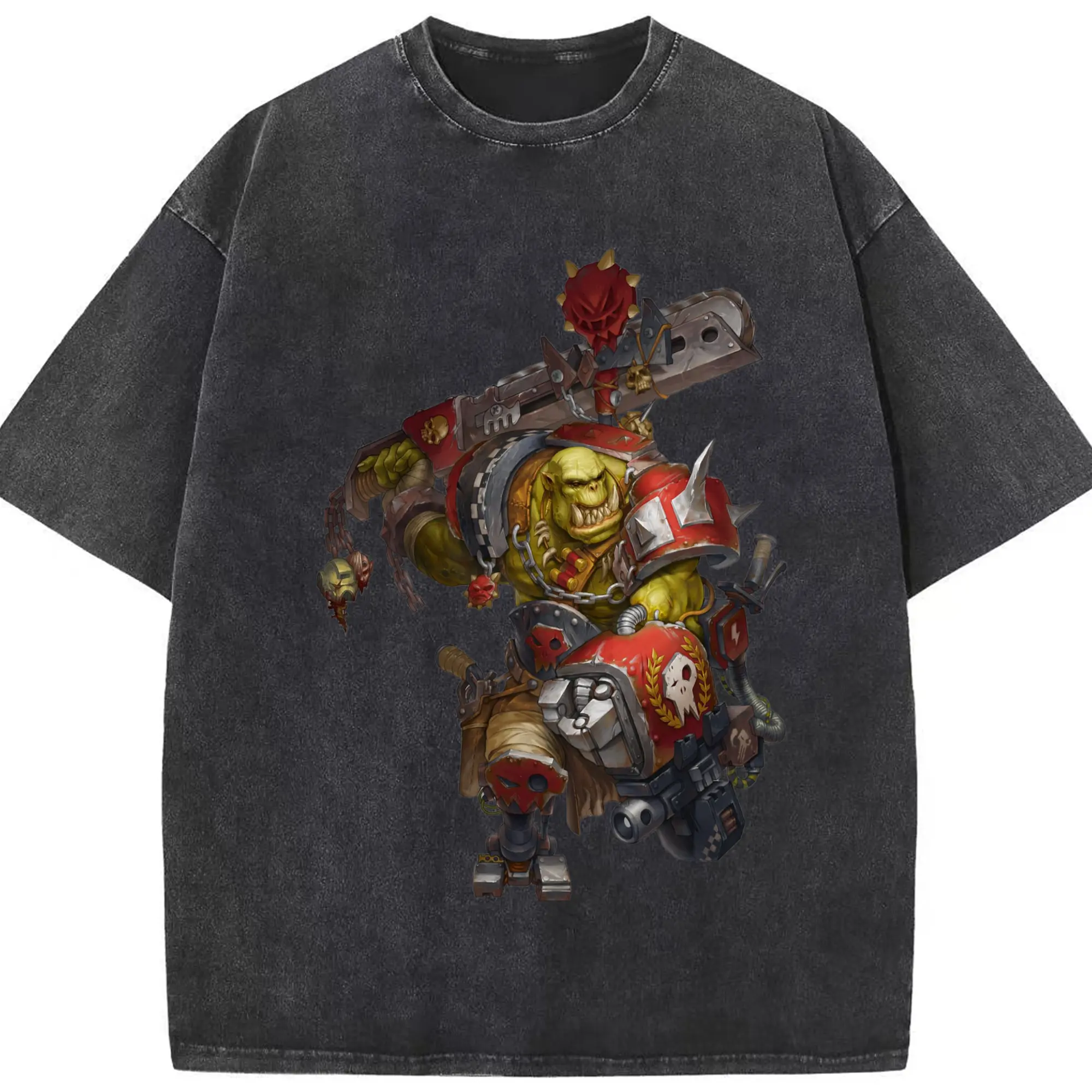 Warhammer 40k Skaven tee - Washed Vintage Look 230g Cotton Oversized T-Shirt With Front Heat Transfer Print – Soft, Lightweight, Stylish Fit – Comfortable Casual Wear For Sports & Everyday Use