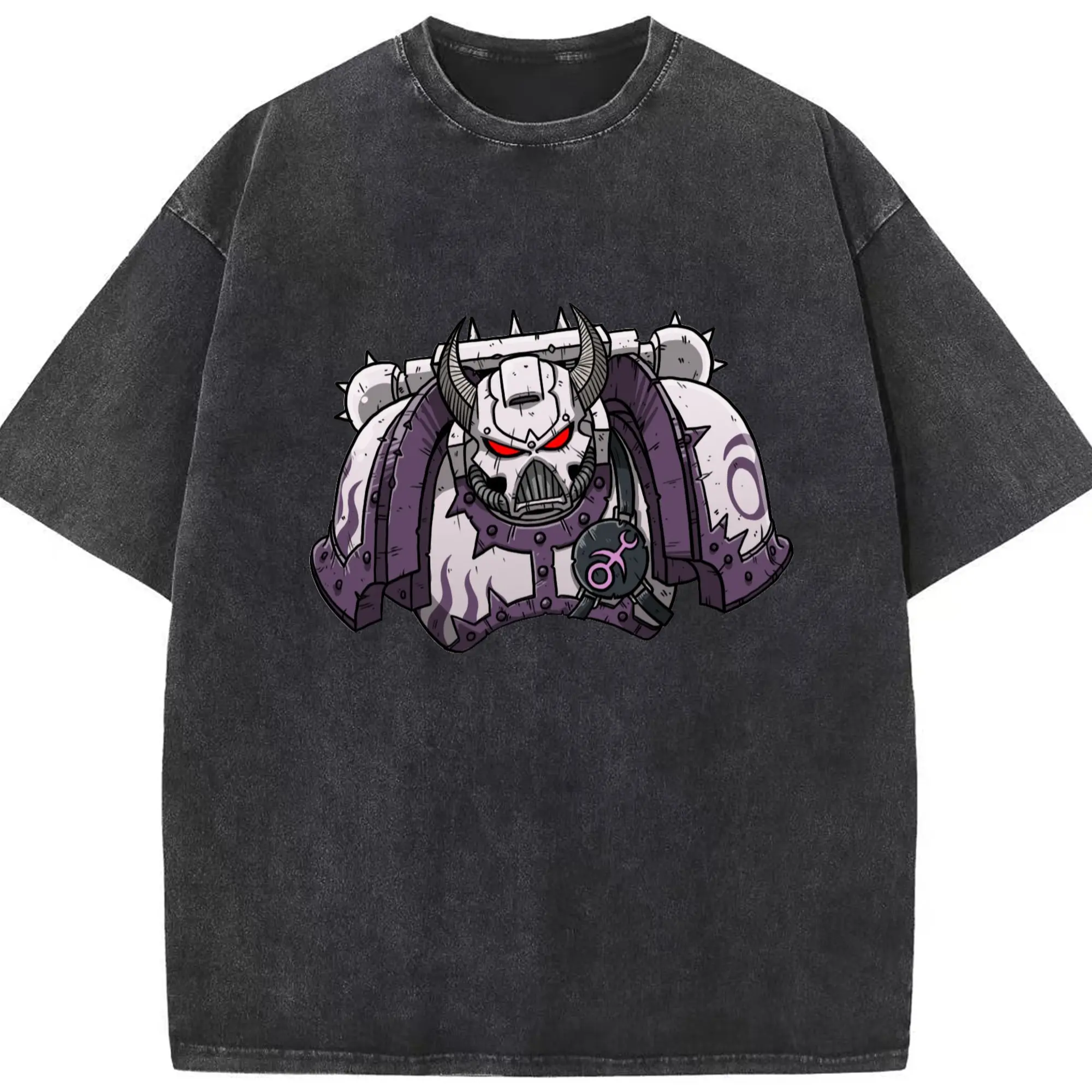 Warhammer 40k Space Marine t-shirt - Washed Vintage Look 230g Cotton Oversized T-Shirt With Front Heat Transfer Print – Soft, Lightweight, Stylish Fit – Comfortable Casual Wear For Sports & Everyday Use