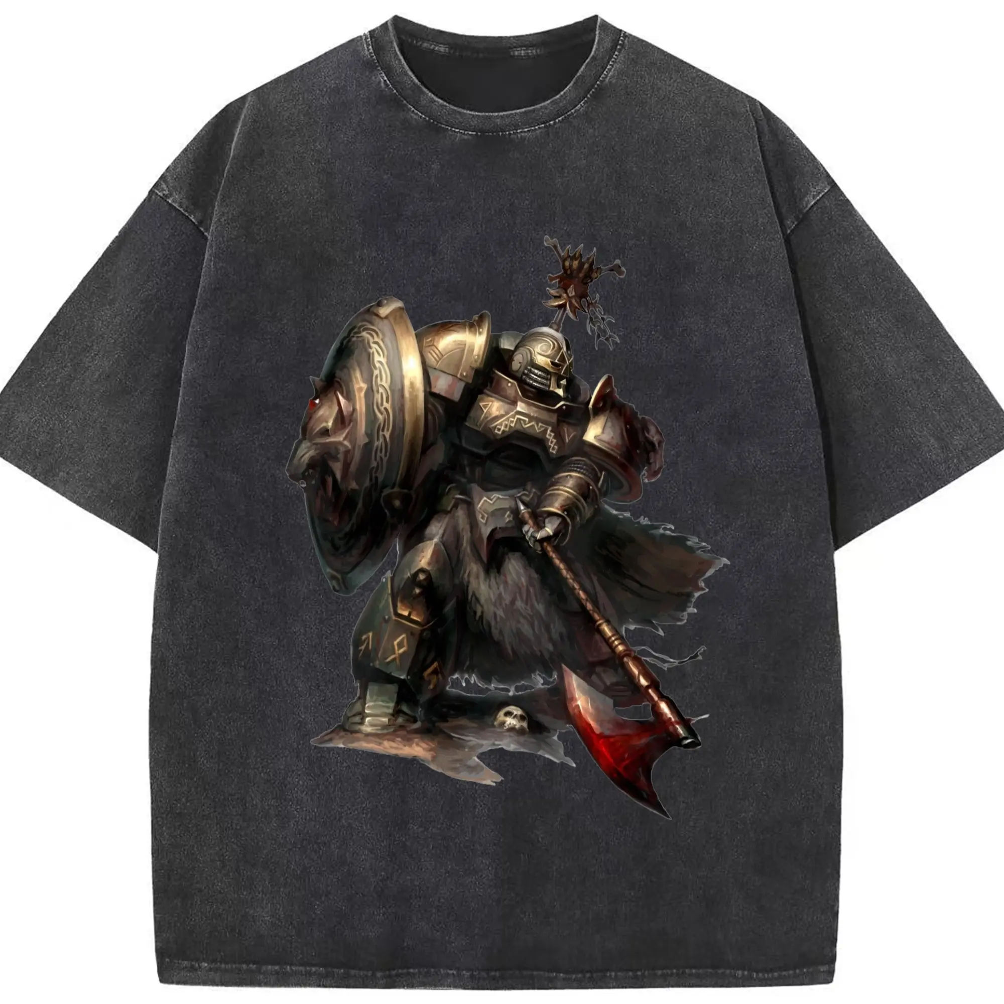 Warhammer 40k Space Wolves t-shirt - Washed Vintage Look 230g Cotton Oversized T-Shirt With Front Heat Transfer Print – Soft, Lightweight, Stylish Fit – Comfortable Casual Wear For Sports & Everyday Use