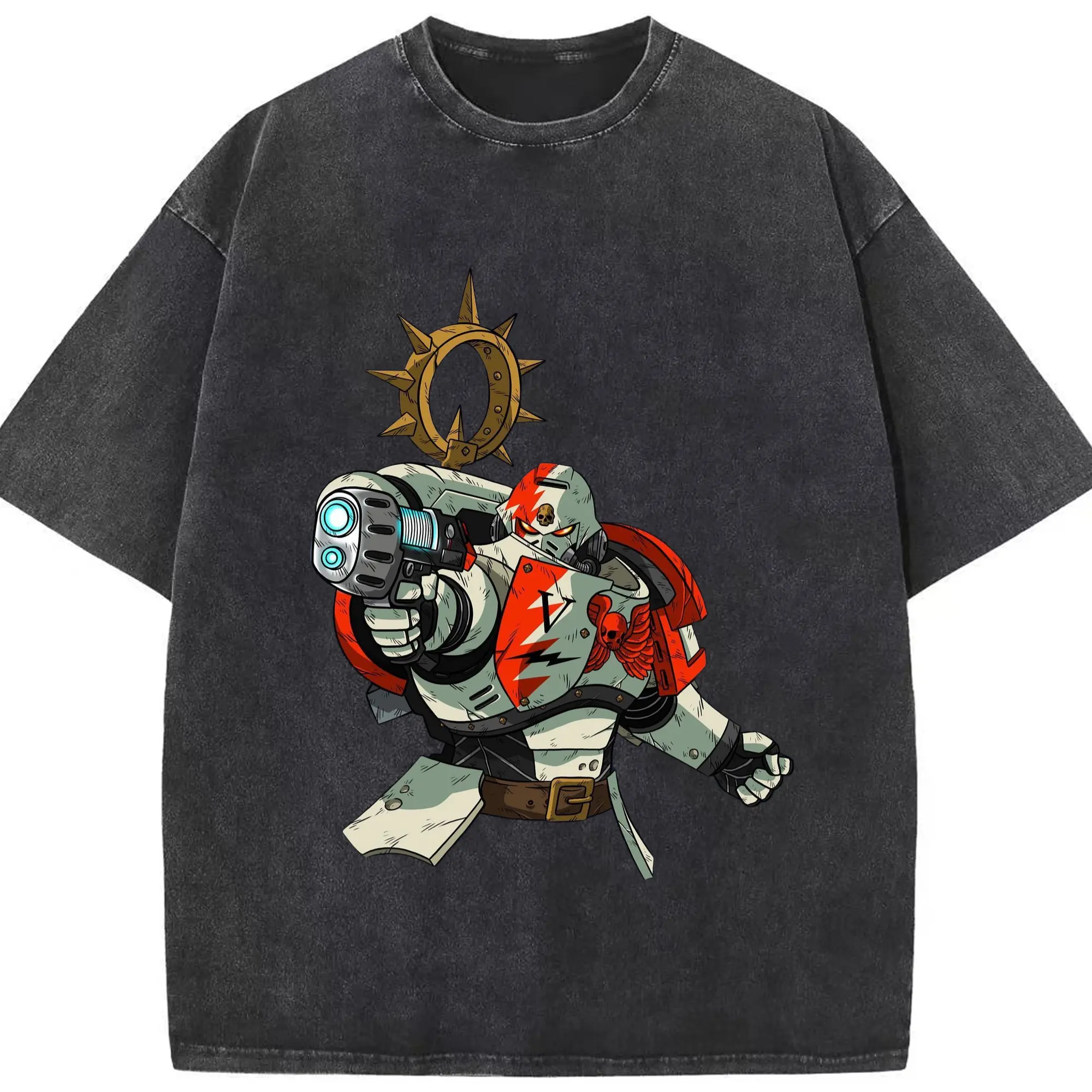 Warhammer 40k White Scars t shirt​ - Washed Vintage Look 230g Cotton Oversized T-Shirt With Front Heat Transfer Print – Soft, Lightweight, Stylish Fit – Comfortable Casual Wear For Sports & Everyday Use