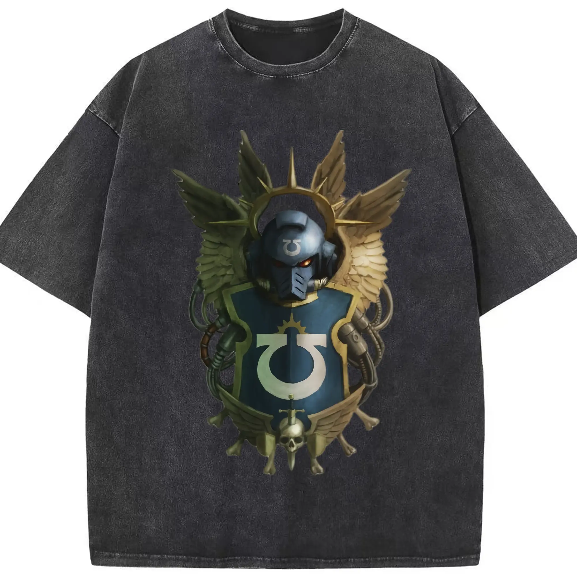 Warhammer 40k White Scars tee - Washed Vintage Look 230g Cotton Oversized T-Shirt With Front Heat Transfer Print – Soft, Lightweight, Stylish Fit – Comfortable Casual Wear For Sports & Everyday Use