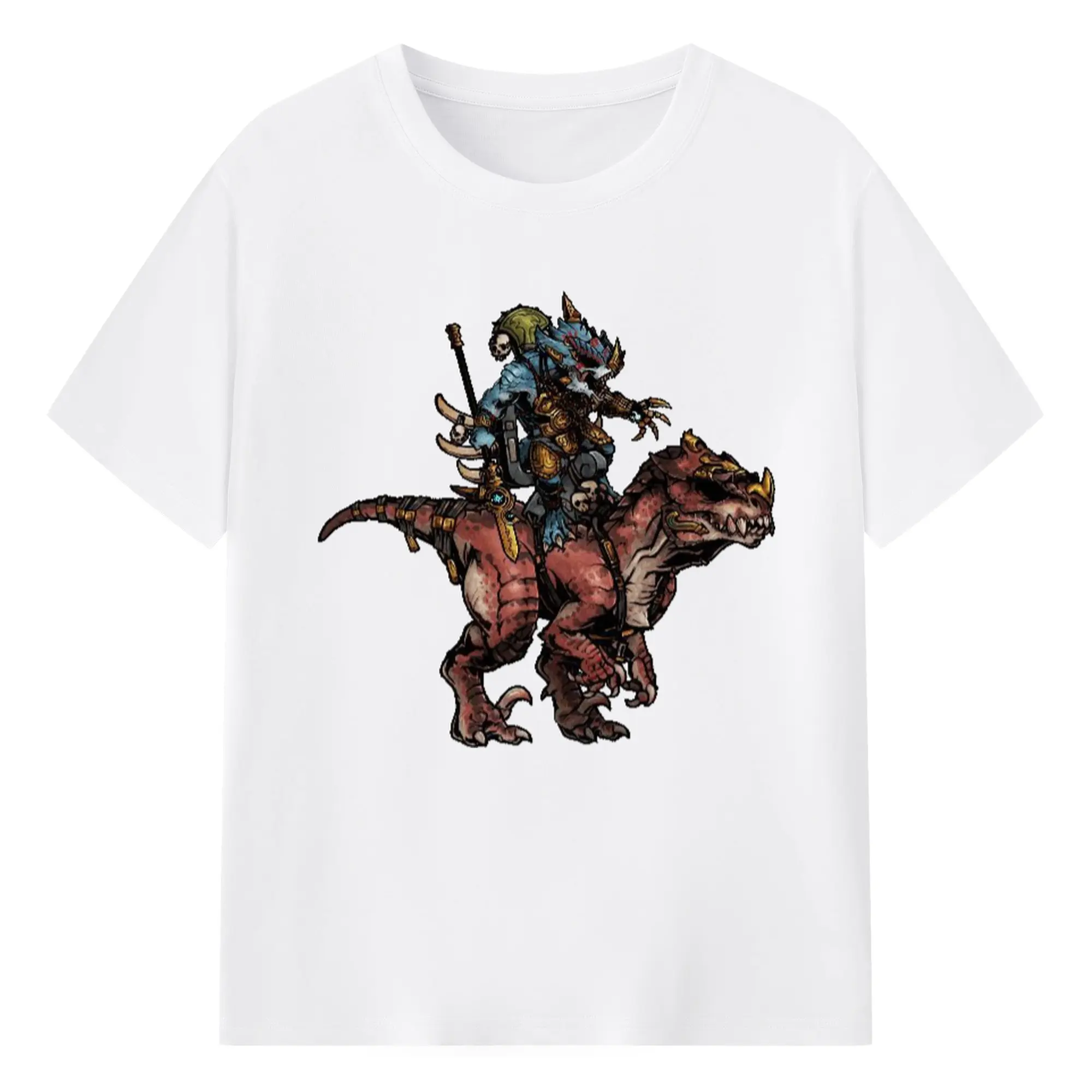 Men's total war warhammer Lizardmen t shirt​ - 180g Cotton T-Shirt With Front Heat Transfer Print – Soft, Lightweight, Fitted Design – Comfortable Casual Wear For Sports & Everyday Use