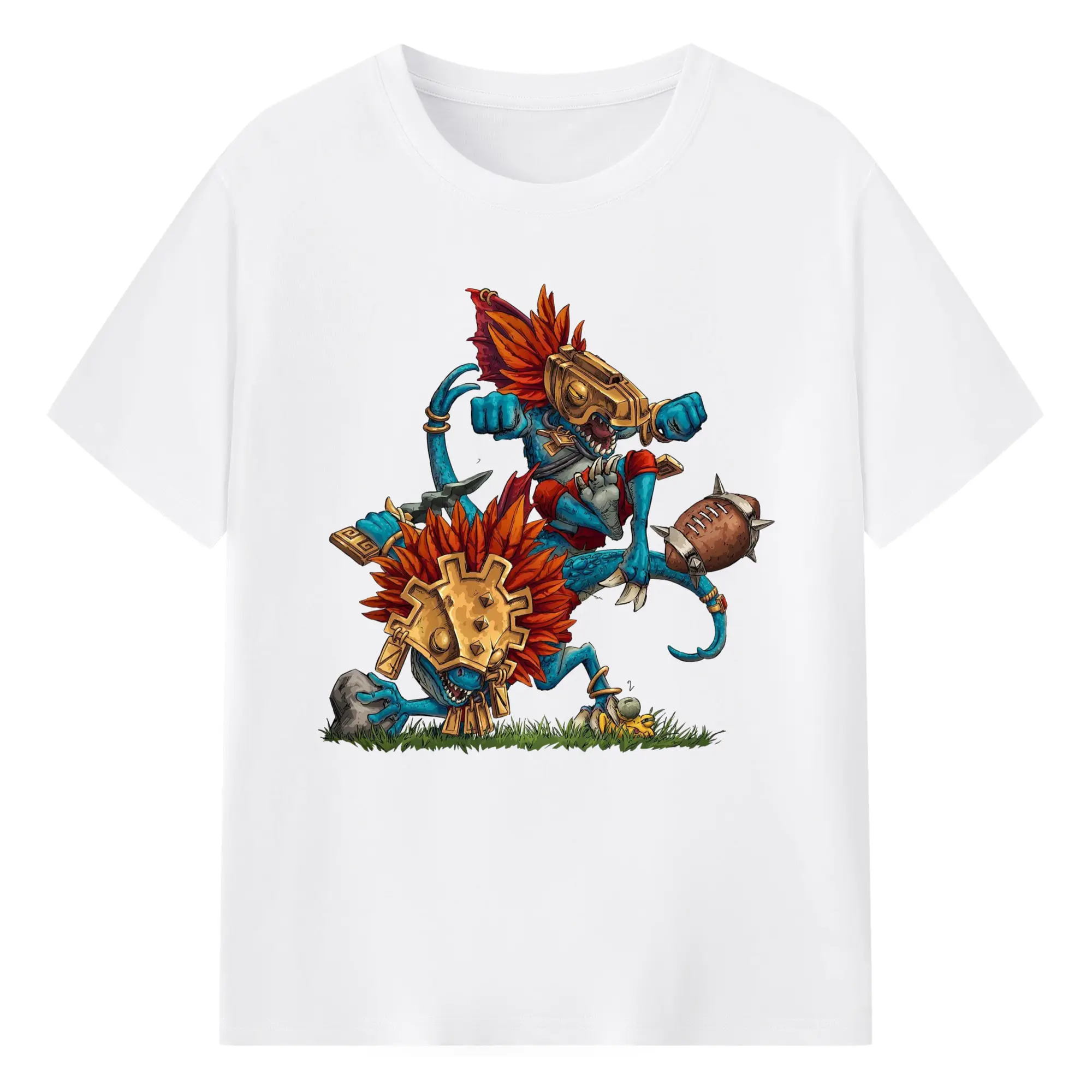 Total war warhammer Lizardmen graphic shirts - 180g Cotton T-Shirt With Front Heat Transfer Print – Soft, Lightweight, Fitted Design – Comfortable Casual Wear For Sports & Everyday Use
