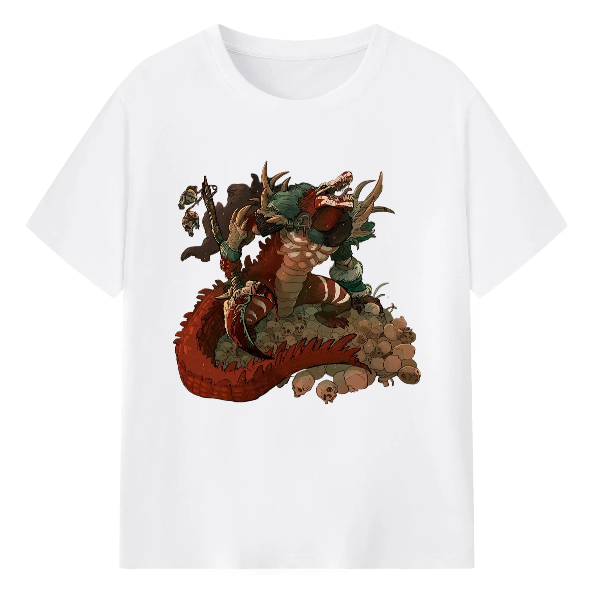 Total war warhammer Lizardmen graphic tee - 180g Cotton T-Shirt With Front Heat Transfer Print – Soft, Lightweight, Fitted Design – Comfortable Casual Wear For Sports & Everyday Use