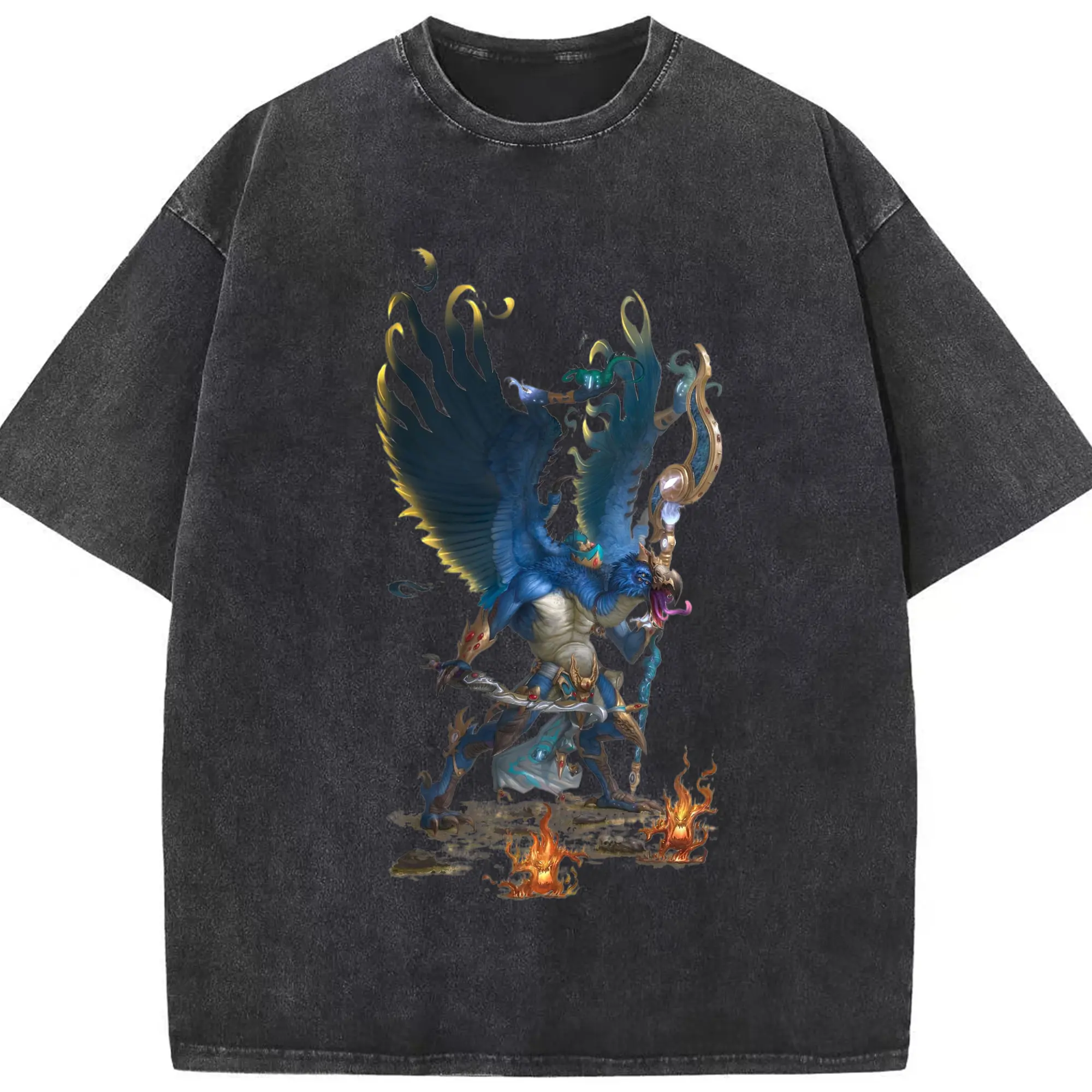Total war warhammer Chaos graphic t shirt​ - Washed Vintage Look 230g Cotton Oversized T-Shirt With Front Heat Transfer Print – Soft, Lightweight, Stylish Fit – Comfortable Casual Wear For Sports & Everyday Use