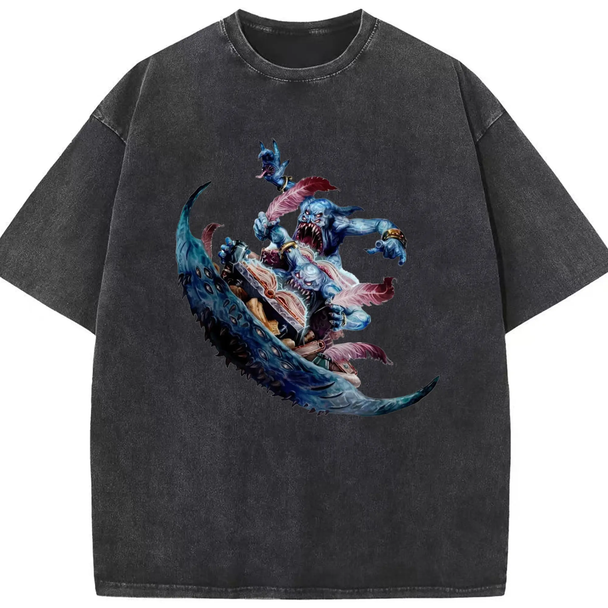 Total war warhammer Chaos graphic tee - Washed Vintage Look 230g Cotton Oversized T-Shirt With Front Heat Transfer Print – Soft, Lightweight, Stylish Fit – Comfortable Casual Wear For Sports & Everyday Use