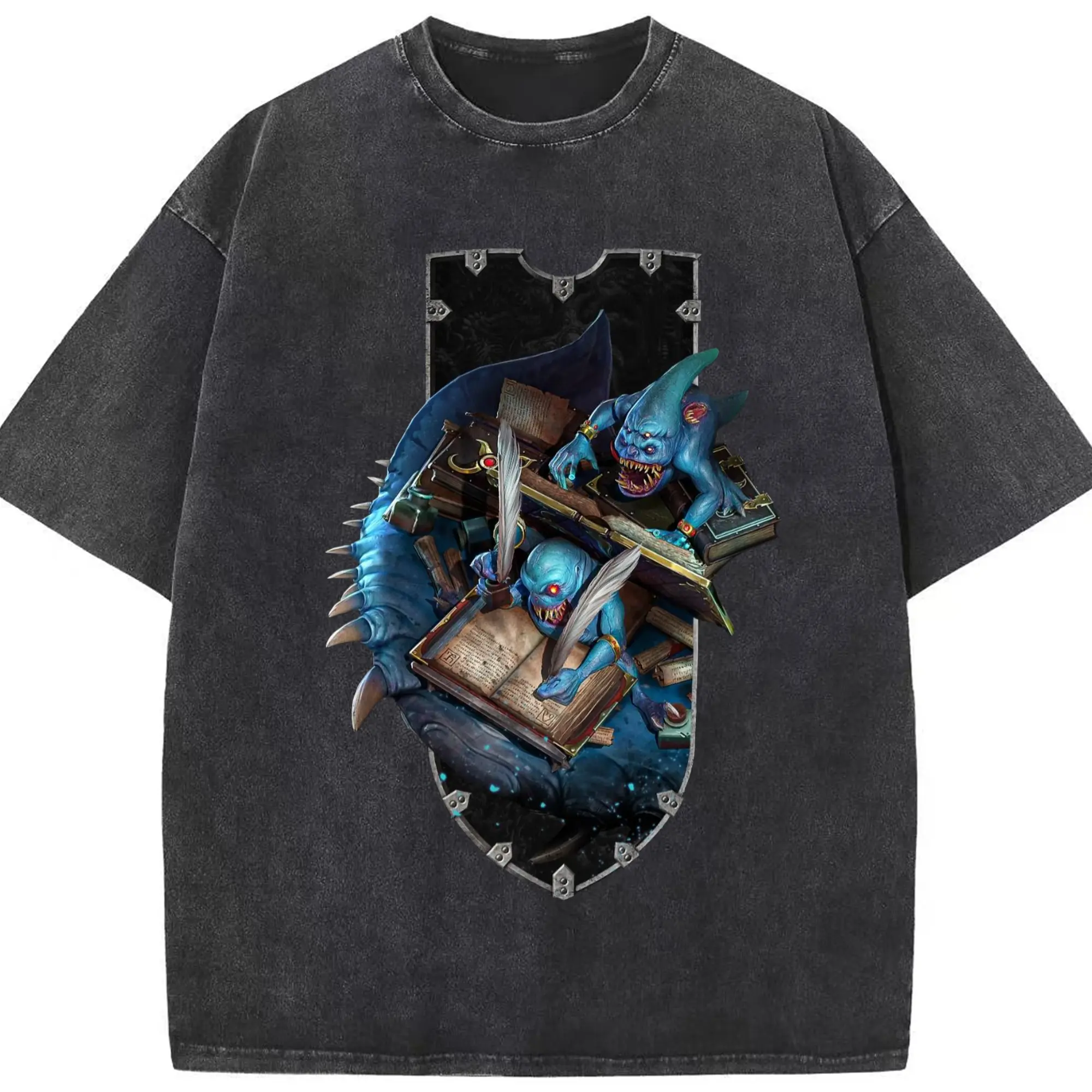 Total war warhammer Chaos tee - Washed Vintage Look 230g Cotton Oversized T-Shirt With Front Heat Transfer Print – Soft, Lightweight, Stylish Fit – Comfortable Casual Wear For Sports & Everyday Use