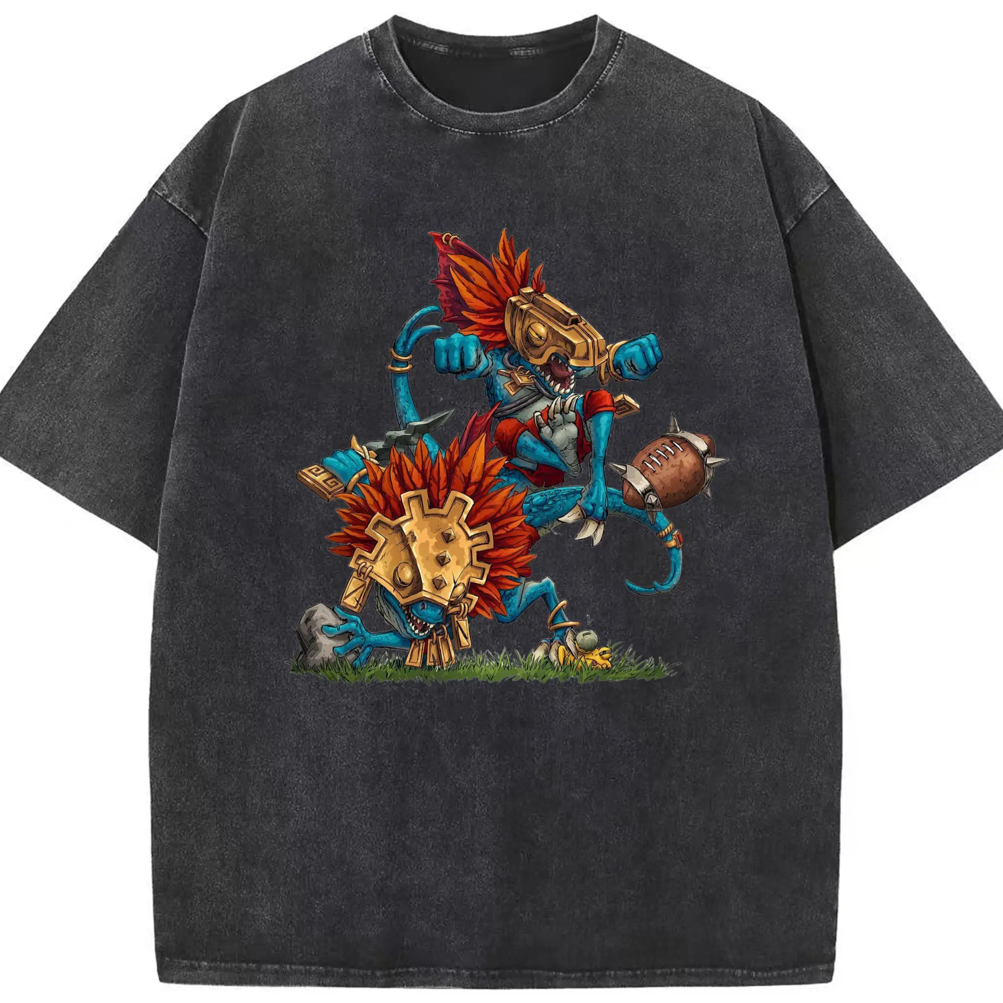 Total war warhammer Lizardmen graphic shirts - Washed Vintage Look 230g Cotton Oversized T-Shirt With Front Heat Transfer Print – Soft, Lightweight, Stylish Fit – Comfortable Casual Wear For Sports & Everyday Use