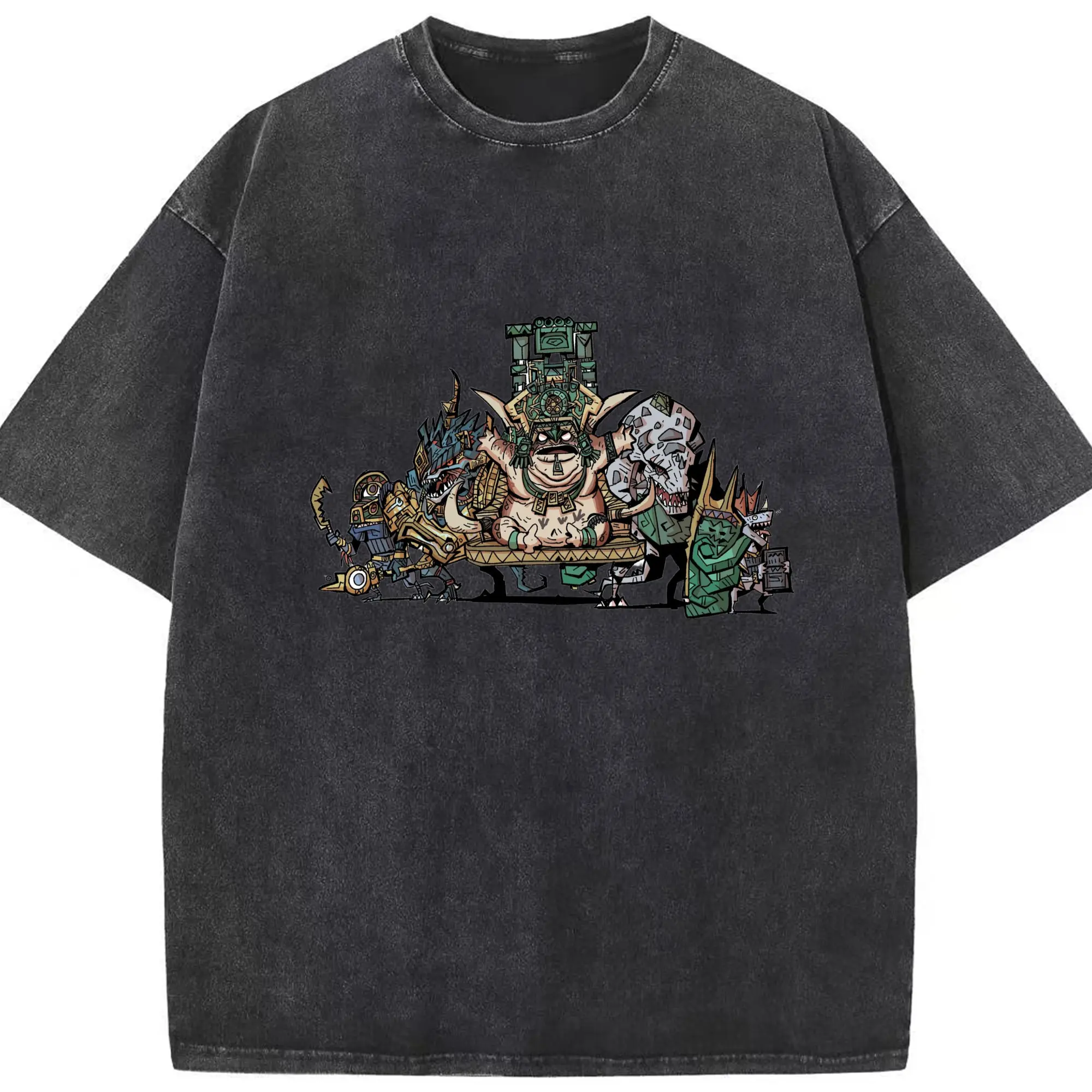Total war warhammer Lizardmen graphic t shirt​ - Washed Vintage Look 230g Cotton Oversized T-Shirt With Front Heat Transfer Print – Soft, Lightweight, Stylish Fit – Comfortable Casual Wear For Sports & Everyday Use