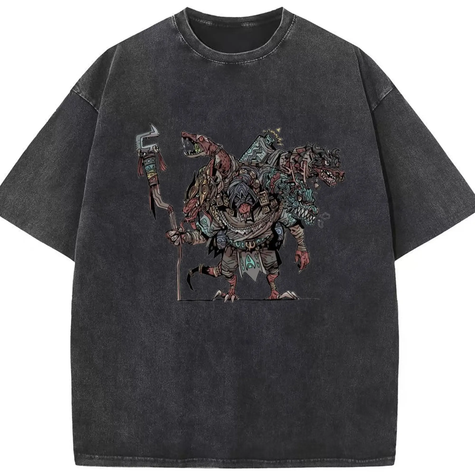 Total war warhammer Lizardmen tee - Washed Vintage Look 230g Cotton Oversized T-Shirt With Front Heat Transfer Print – Soft, Lightweight, Stylish Fit – Comfortable Casual Wear For Sports & Everyday Use