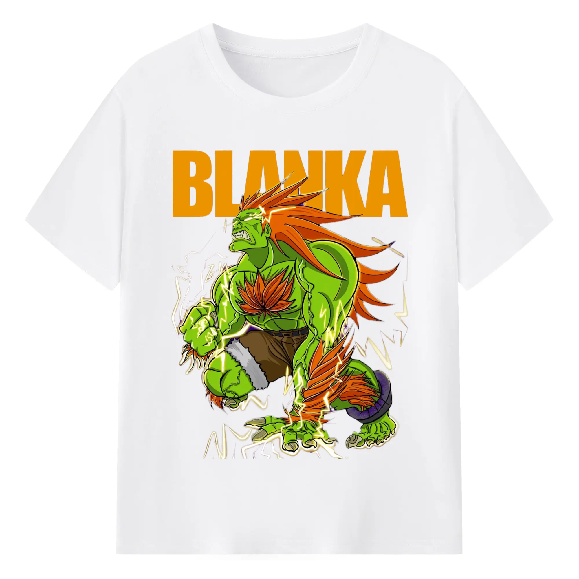 Street fighter blanka classic t shirt​ - 180g Cotton T-Shirt With Front Heat Transfer Print – Soft, Lightweight, Fitted Design – Comfortable Casual Wear For Sports & Everyday Use