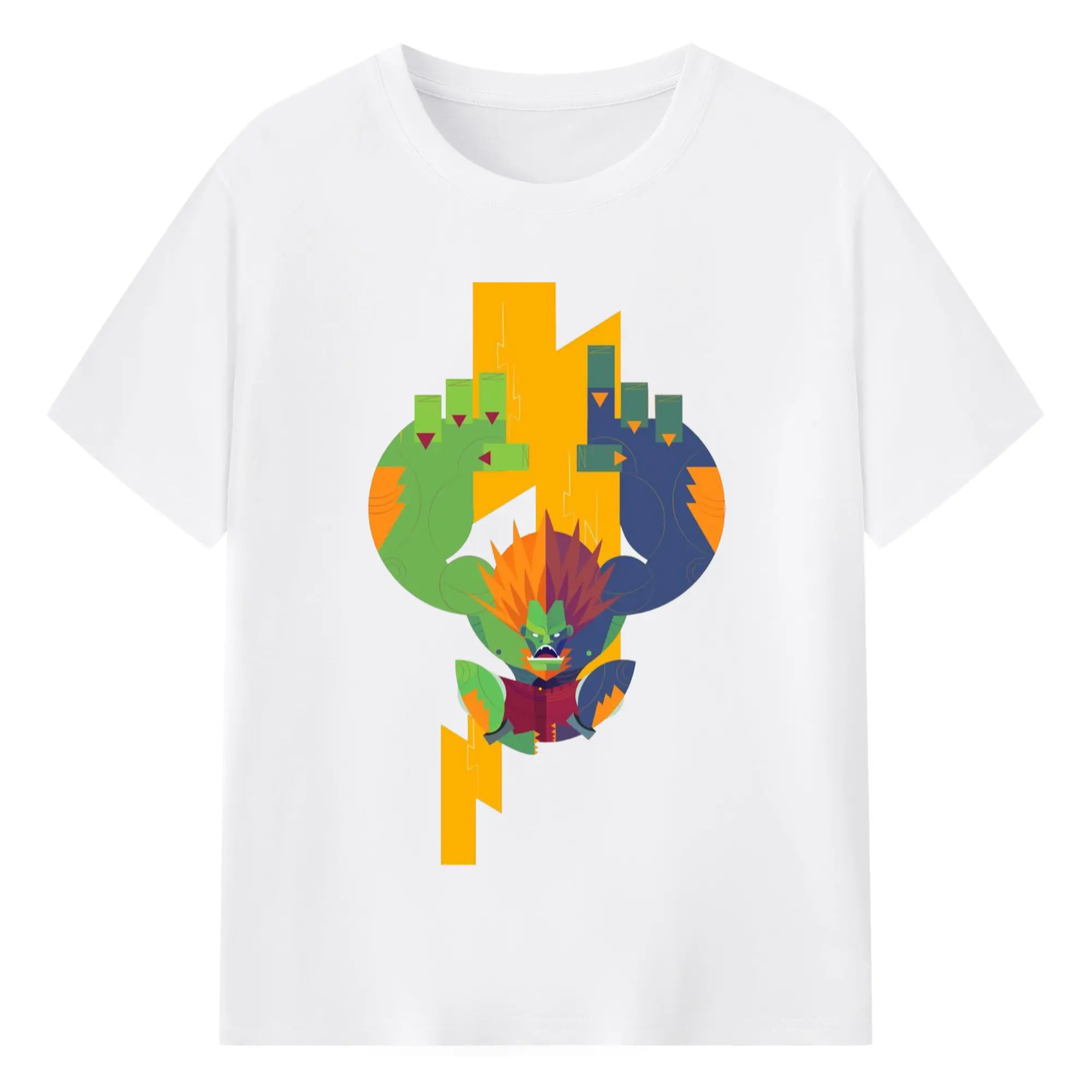 Street fighter blanka icon t shirt​ - 180g Cotton T-Shirt With Front Heat Transfer Print – Soft, Lightweight, Fitted Design – Comfortable Casual Wear For Sports & Everyday Use