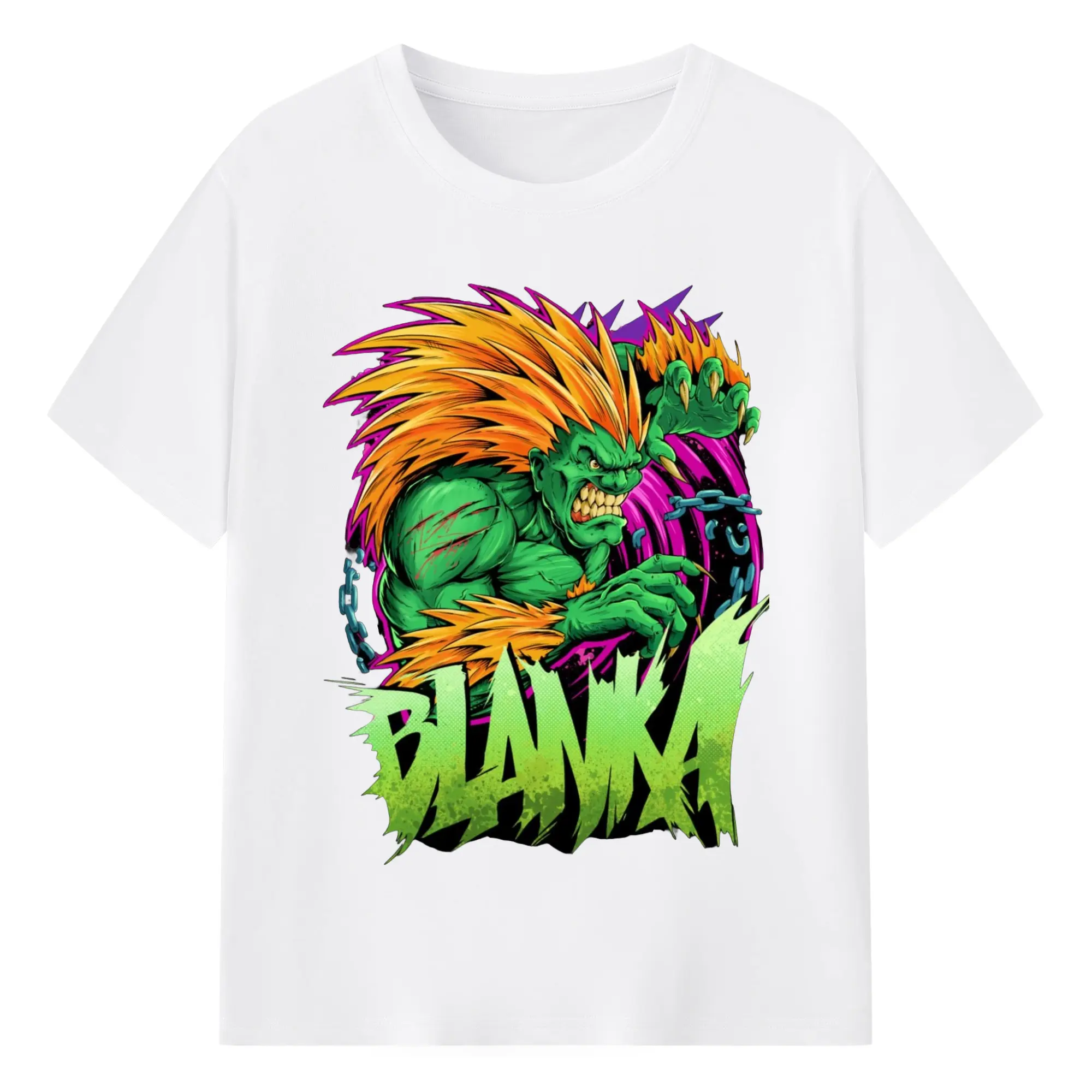 Street fighter blanka t shirt​ - 180g Cotton T-Shirt With Front Heat Transfer Print – Soft, Lightweight, Fitted Design – Comfortable Casual Wear For Sports & Everyday Use