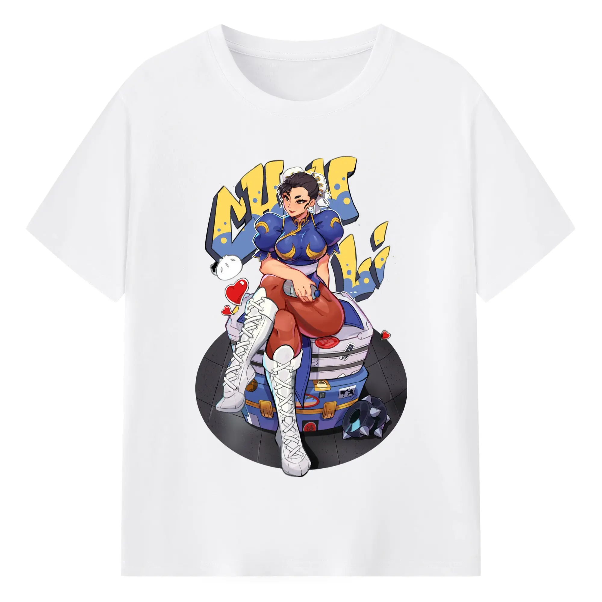 Street fighter chun li t-shirt​ - 180g Cotton T-Shirt With Front Heat Transfer Print – Soft, Lightweight, Fitted Design – Comfortable Casual Wear For Sports & Everyday Use