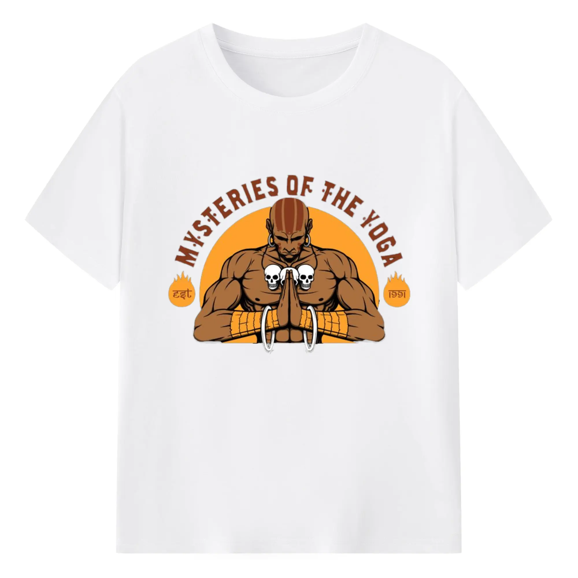 Street fighter dhalsim t shirt​ - 180g Cotton T-Shirt With Front Heat Transfer Print – Soft, Lightweight, Fitted Design – Comfortable Casual Wear For Sports & Everyday Use