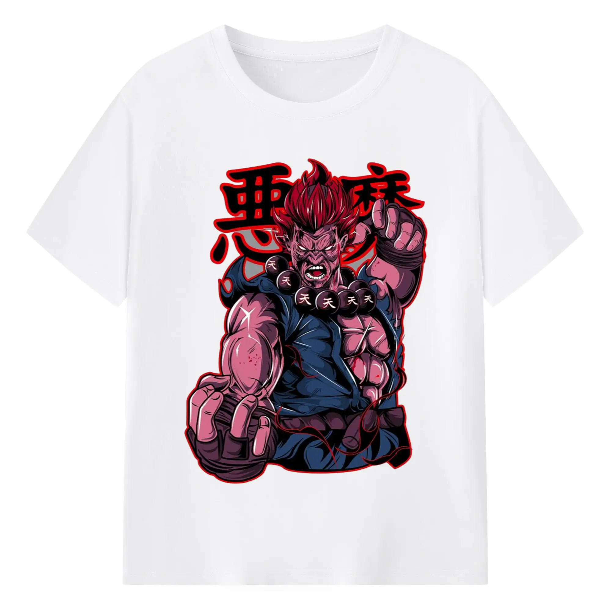 Street fighter gouki t shirt​ - 180g Cotton T-Shirt With Front Heat Transfer Print – Soft, Lightweight, Fitted Design – Comfortable Casual Wear For Sports & Everyday Use