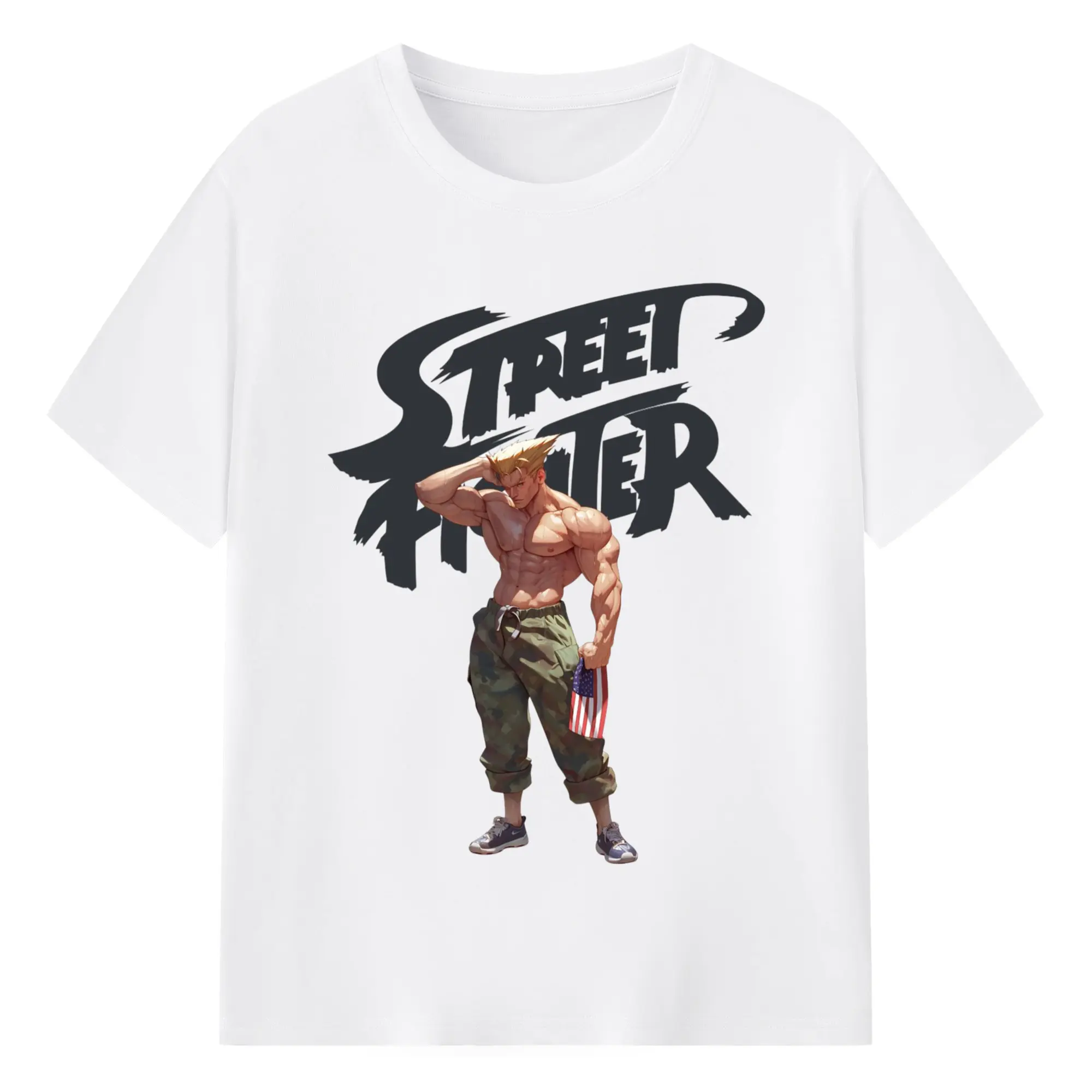 Street fighter guile tee - 180g Cotton T-Shirt With Front Heat Transfer Print – Soft, Lightweight, Fitted Design – Comfortable Casual Wear For Sports & Everyday Use