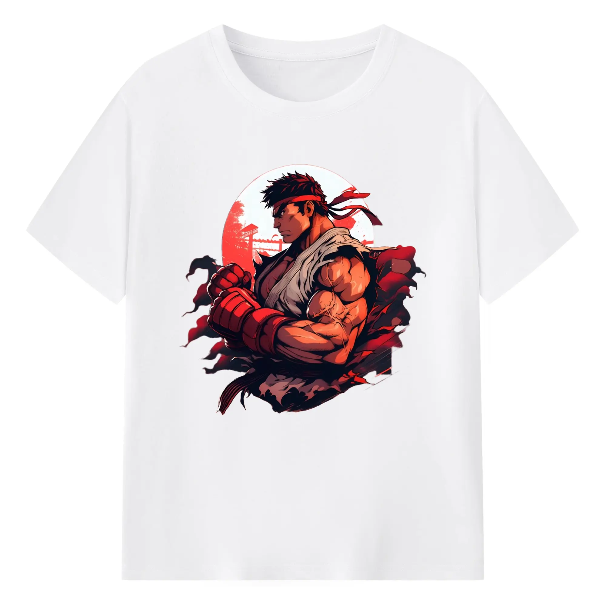 Street fighter ryu shirt​ - 180g Cotton T-Shirt With Front Heat Transfer Print – Soft, Lightweight, Fitted Design – Comfortable Casual Wear For Sports & Everyday Use