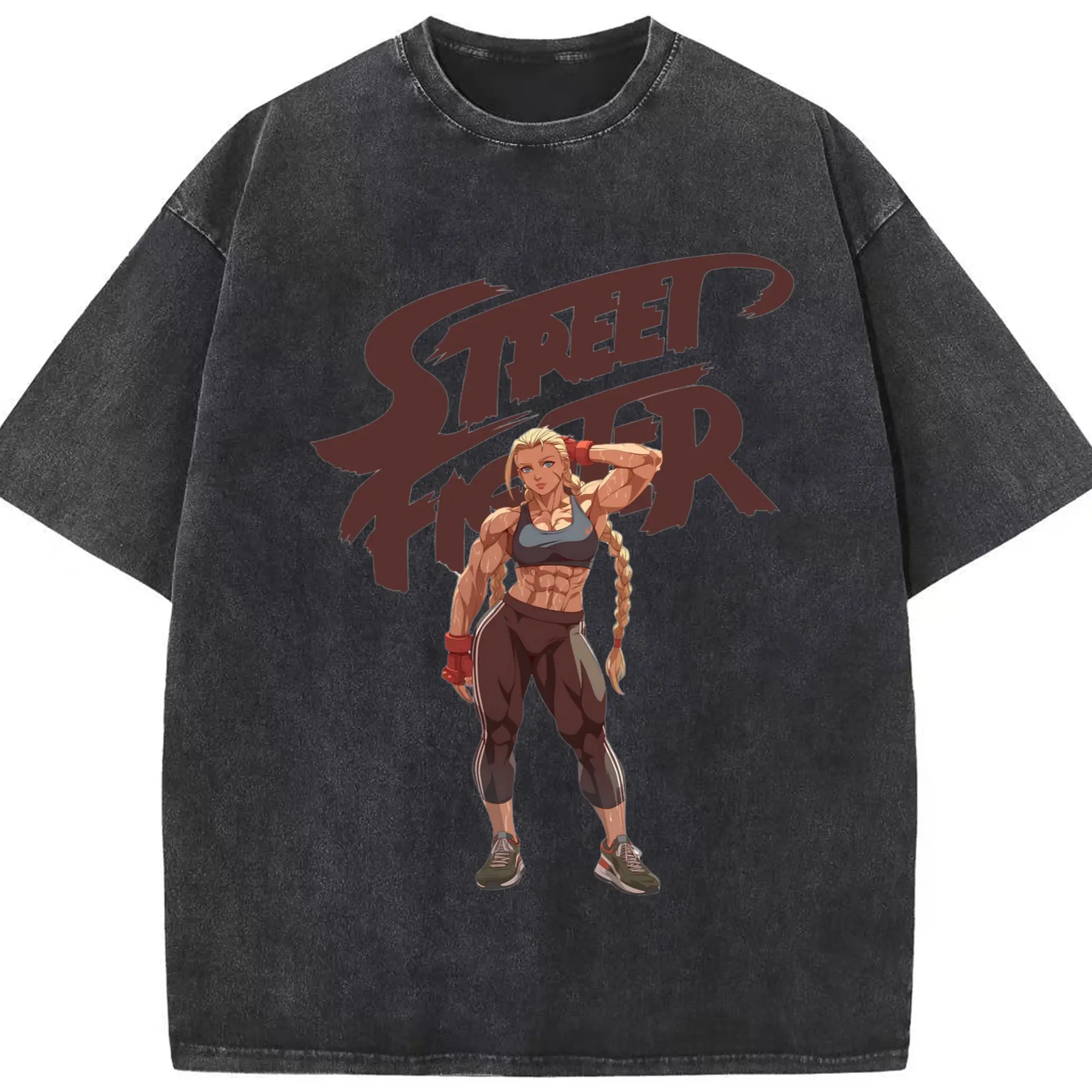 Street fighter Cammy shirt​ - Washed Vintage Look 230g Cotton Oversized T-Shirt With Front Heat Transfer Print – Soft, Lightweight, Stylish Fit – Comfortable Casual Wear For Sports & Everyday Use