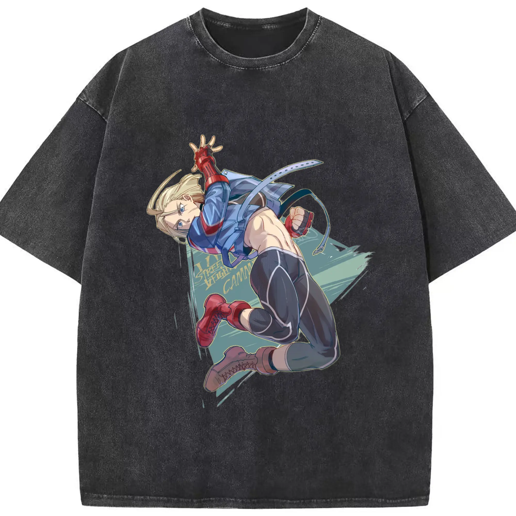 Street fighter Cammy t-shirt​ - Washed Vintage Look 230g Cotton Oversized T-Shirt With Front Heat Transfer Print – Soft, Lightweight, Stylish Fit – Comfortable Casual Wear For Sports & Everyday Use