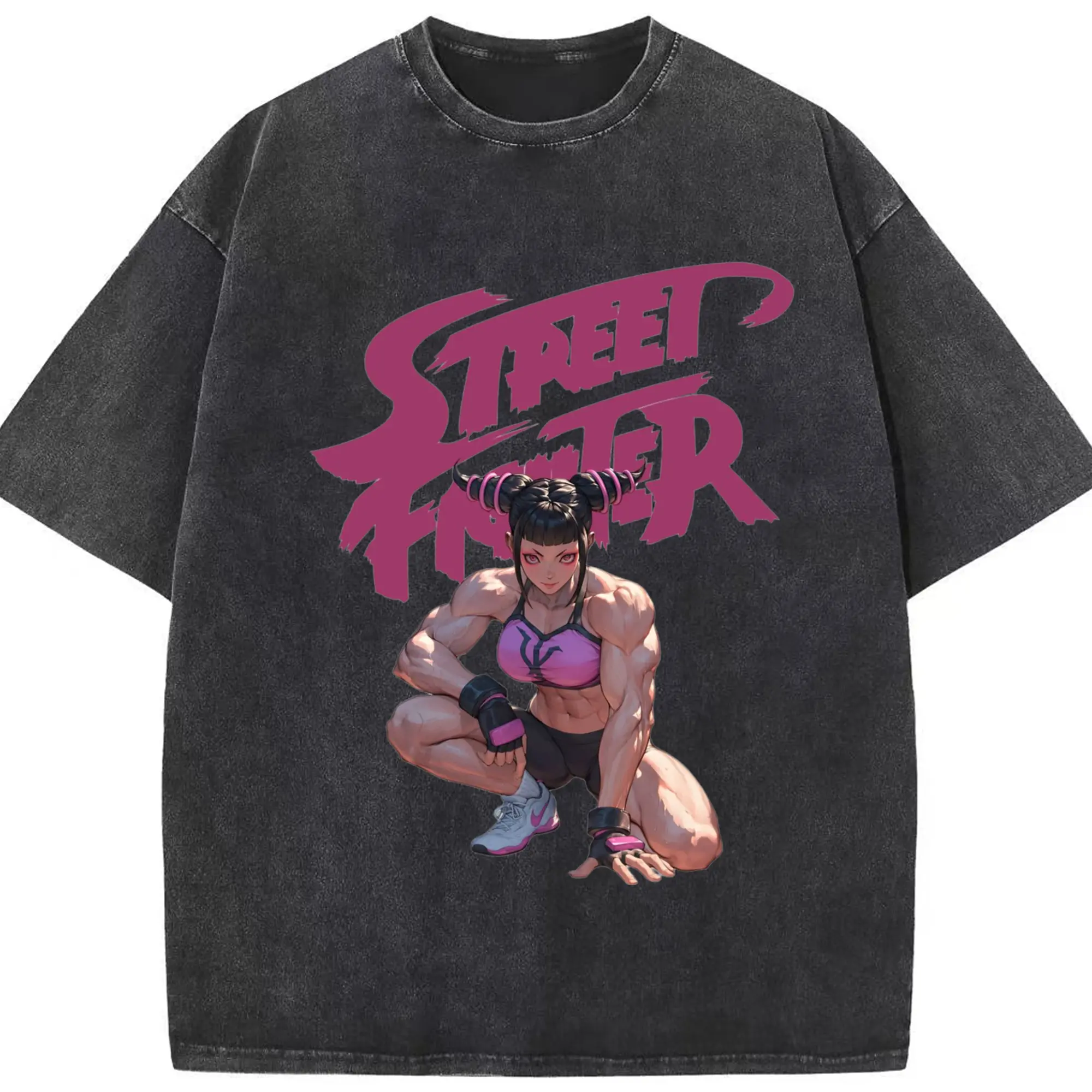 Street fighter juri classic shirt - Washed Vintage Look 230g Cotton Oversized T-Shirt With Front Heat Transfer Print – Soft, Lightweight, Stylish Fit – Comfortable Casual Wear For Sports & Everyday Use