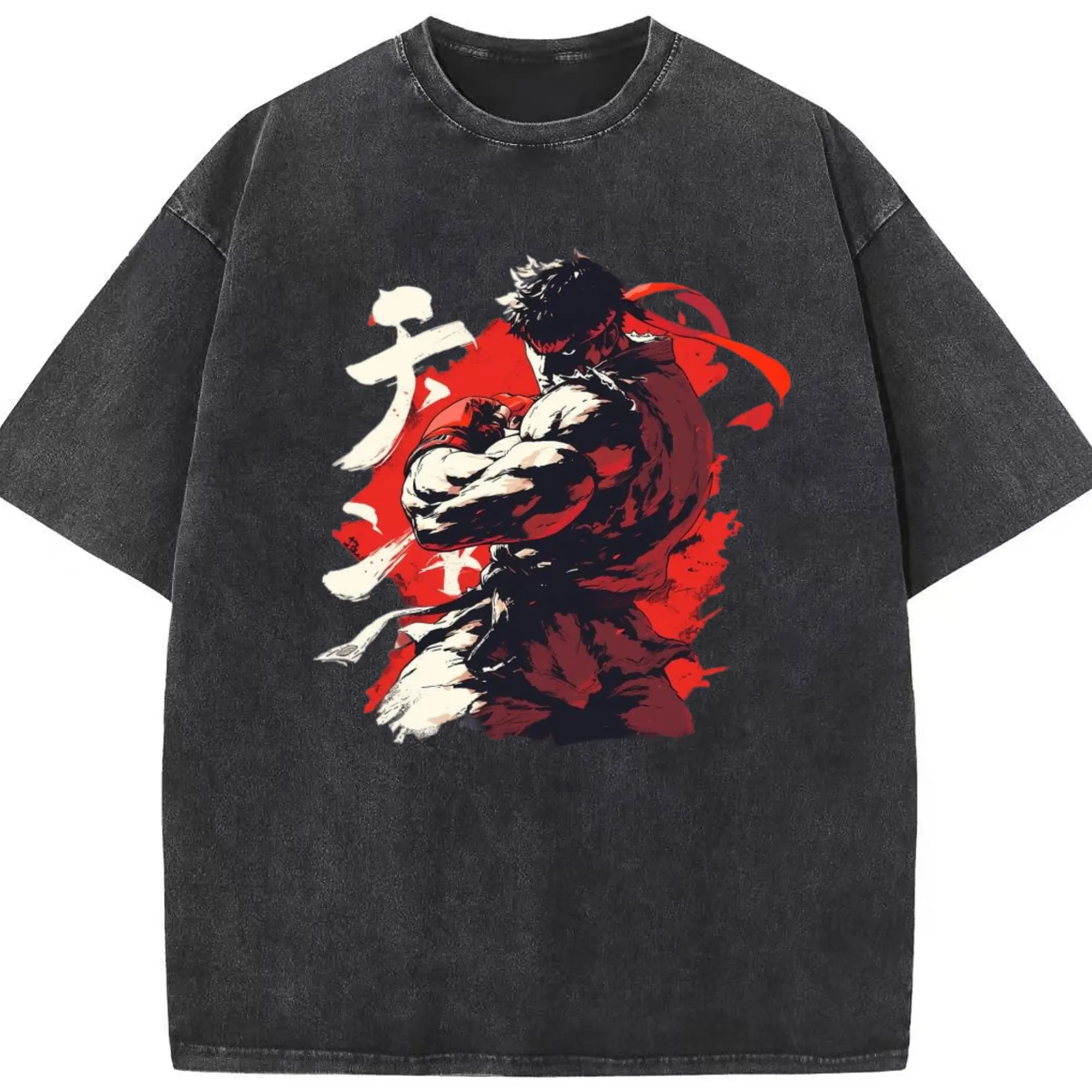 Street fighter ryu classic shirt​ - Washed Vintage Look 230g Cotton Oversized T-Shirt With Front Heat Transfer Print – Soft, Lightweight, Stylish Fit – Comfortable Casual Wear For Sports & Everyday Use