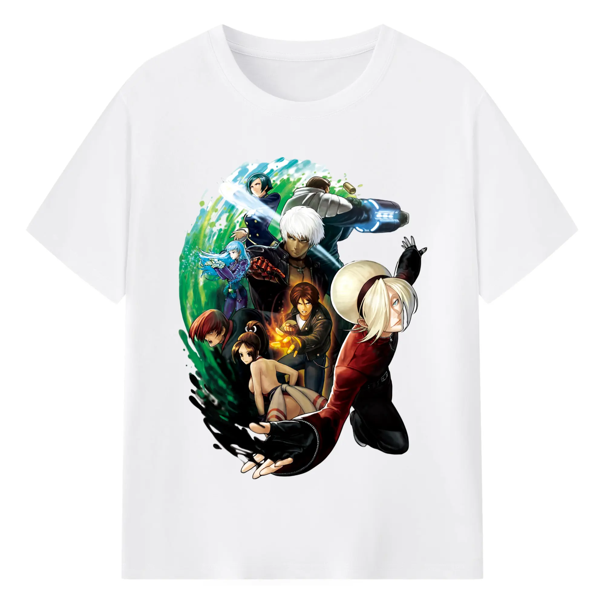The king of fighters collage graphic shirt​ - 180g Cotton T-Shirt With Front Heat Transfer Print – Soft, Lightweight, Fitted Design – Comfortable Casual Wear For Sports & Everyday Use