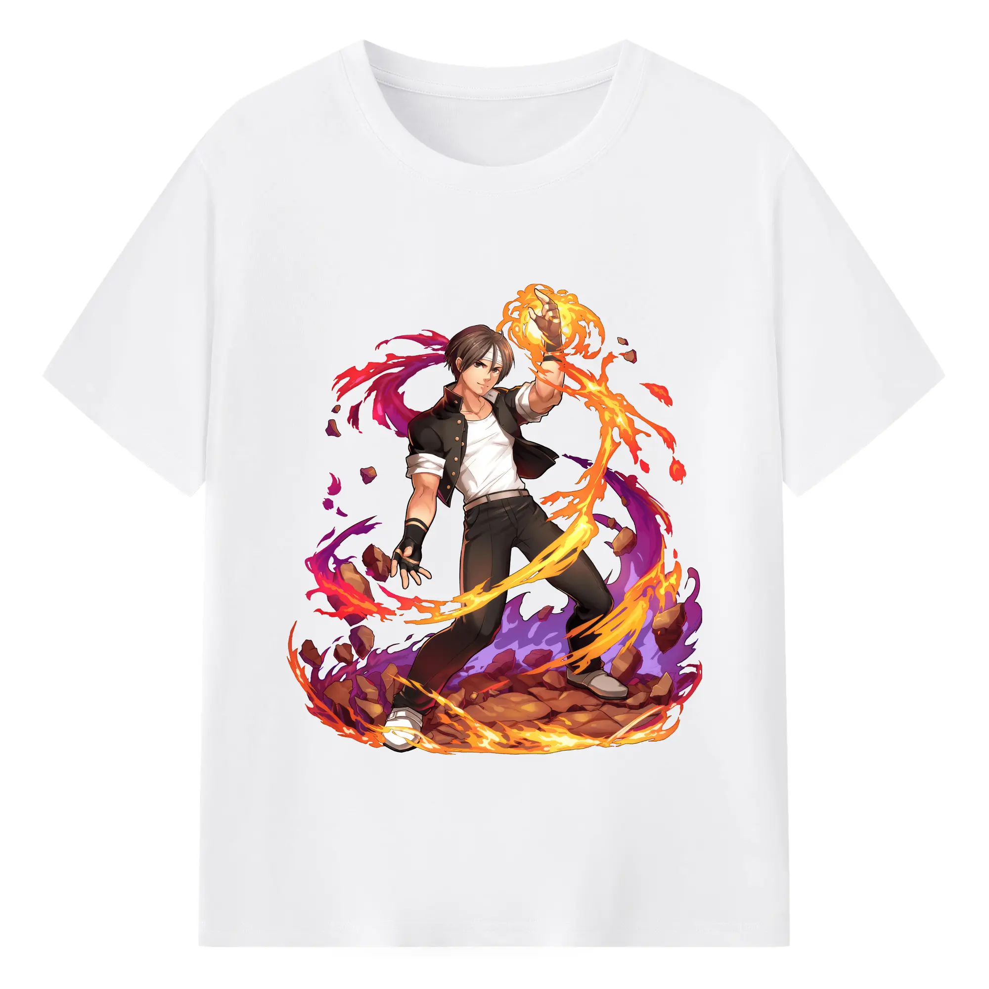 拳皇005_美图抠图20250711 - 180g Cotton T-Shirt With Front Heat Transfer Print – Soft, Lightweight, Fitted Design – Comfortable Casual Wear For Sports & Everyday Use