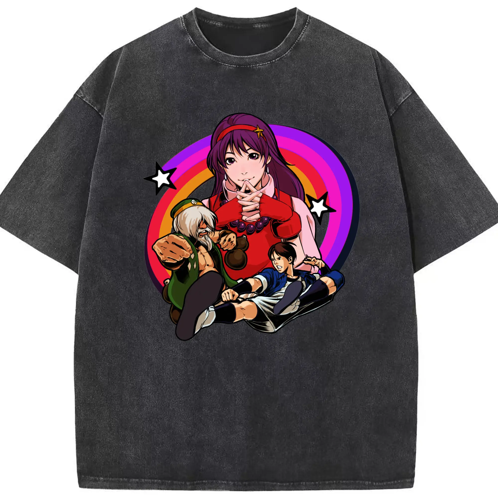 Men's the king of fighters shirt - Washed Vintage Look 230g Cotton Oversized T-Shirt With Front Heat Transfer Print – Soft, Lightweight, Stylish Fit – Comfortable Casual Wear For Sports & Everyday Use