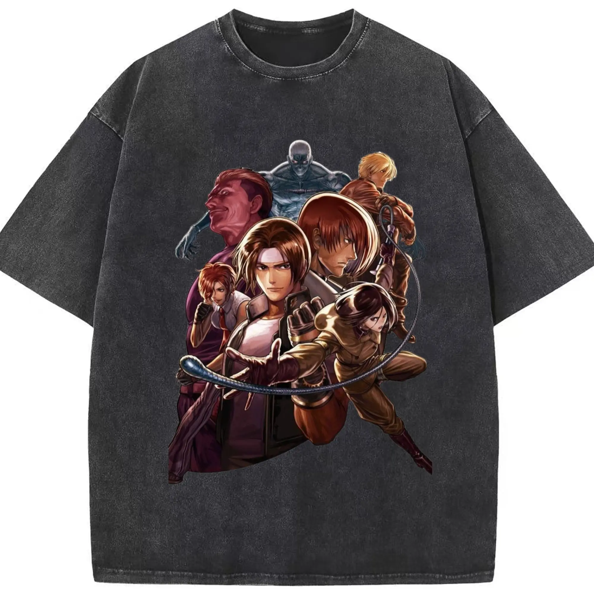 The king of fighters collage tee - Washed Vintage Look 230g Cotton Oversized T-Shirt With Front Heat Transfer Print – Soft, Lightweight, Stylish Fit – Comfortable Casual Wear For Sports & Everyday Use