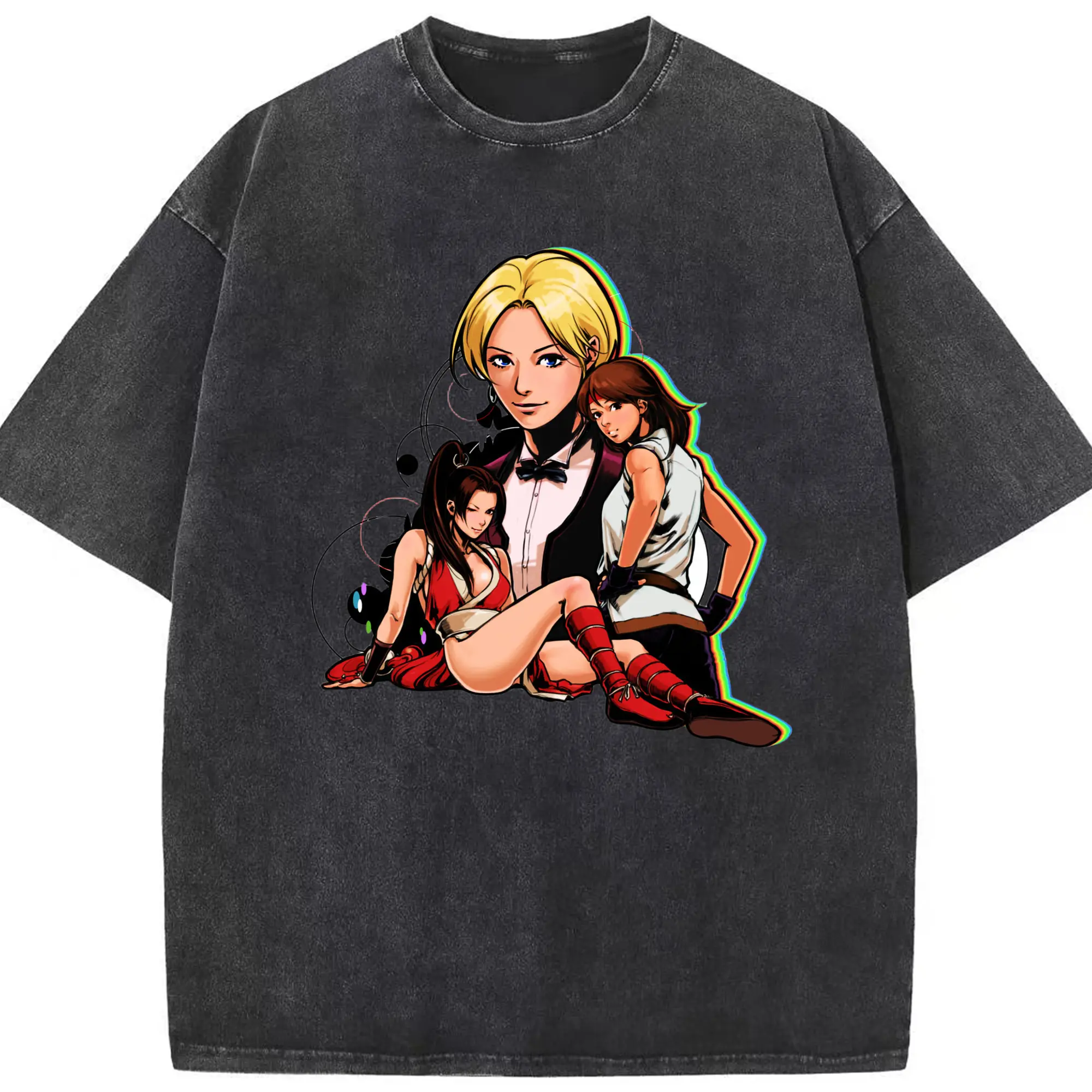 The king of fighters t-shirts - Washed Vintage Look 230g Cotton Oversized T-Shirt With Front Heat Transfer Print – Soft, Lightweight, Stylish Fit – Comfortable Casual Wear For Sports & Everyday Use