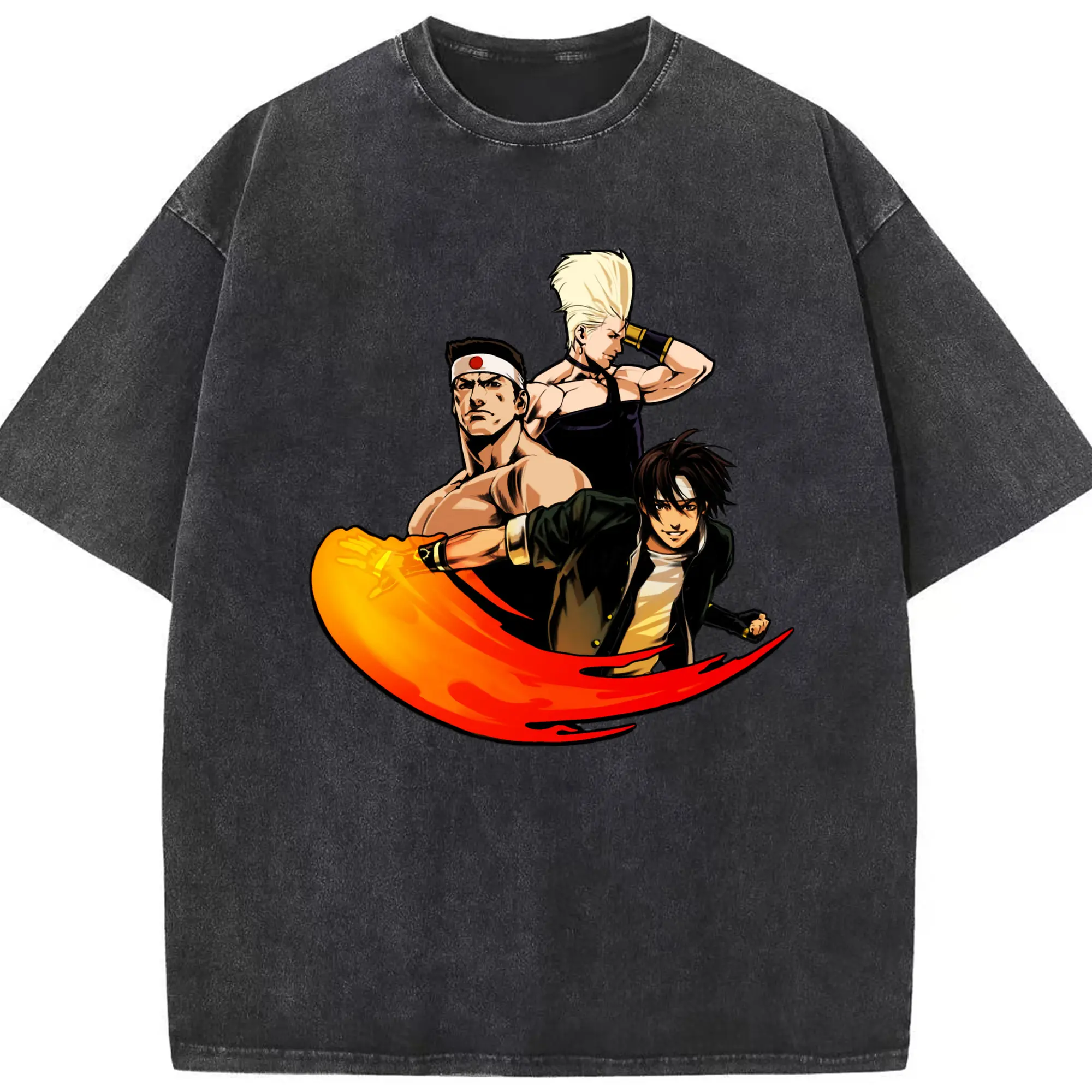 Vintage the king of fighters Japan team shirt - Washed Vintage Look 230g Cotton Oversized T-Shirt With Front Heat Transfer Print – Soft, Lightweight, Stylish Fit – Comfortable Casual Wear For Sports & Everyday Use