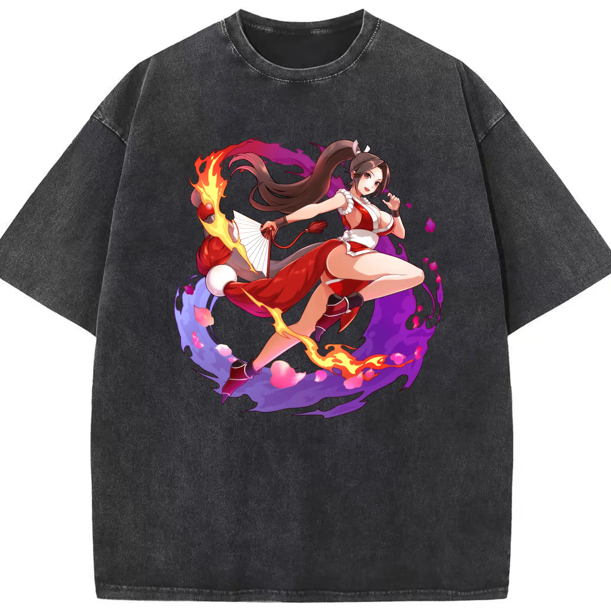 Vintage the king of fighters mri shirt - Washed Vintage Look 230g Cotton Oversized T-Shirt With Front Heat Transfer Print – Soft, Lightweight, Stylish Fit – Comfortable Casual Wear For Sports & Everyday Use