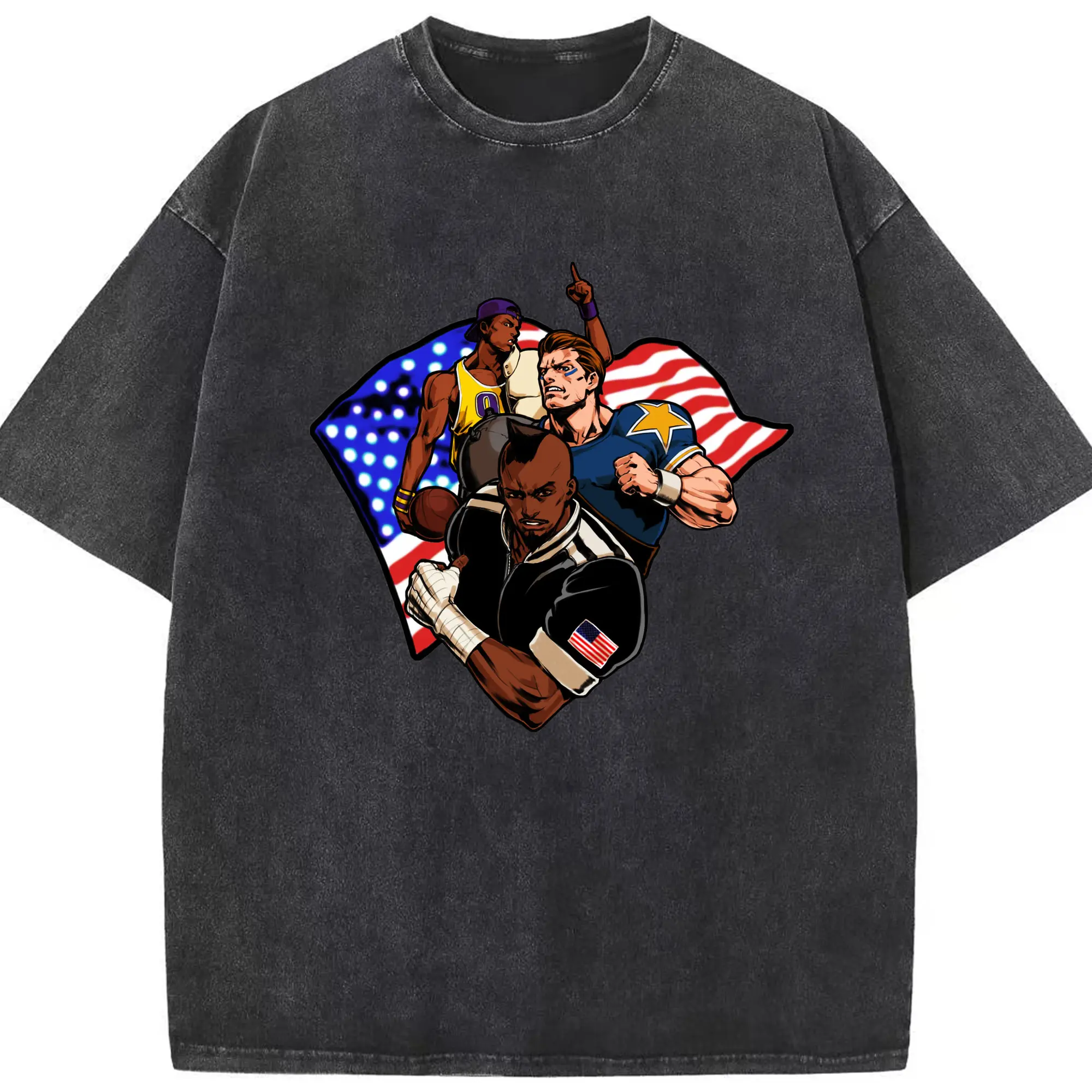 Vintage the king of fighters USA team shirt - Washed Vintage Look 230g Cotton Oversized T-Shirt With Front Heat Transfer Print – Soft, Lightweight, Stylish Fit – Comfortable Casual Wear For Sports & Everyday Use