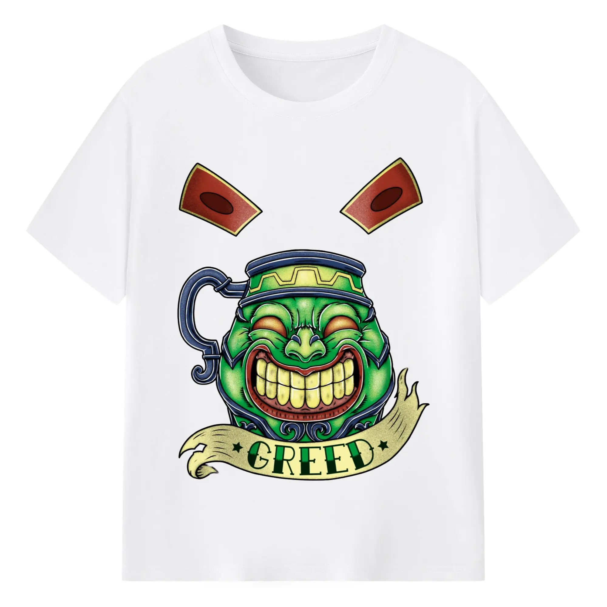 Yu-gi-oh greed graphic shirt​ - 180g Cotton T-Shirt With Front Heat Transfer Print – Soft, Lightweight, Fitted Design – Comfortable Casual Wear For Sports & Everyday Use