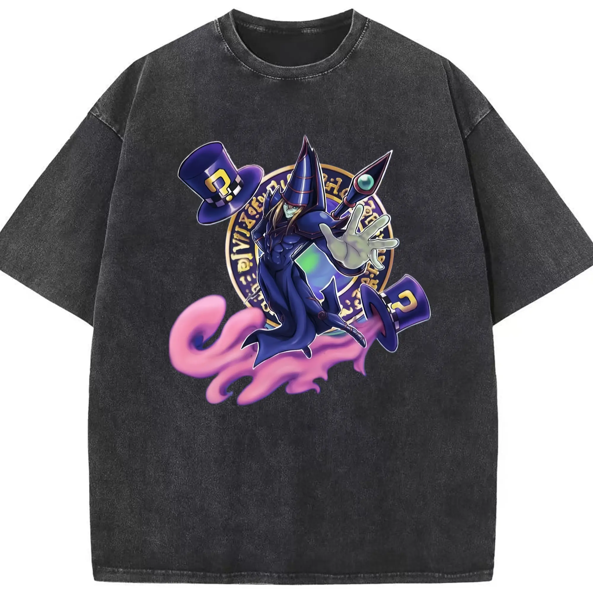 Men&#039;s yu-gi-oh Dark Magician graphic shirt​ - Washed Vintage Look 230g Cotton Oversized T-Shirt With Front Heat Transfer Print – Soft, Lightweight, Stylish Fit – Comfortable Casual Wear For Sports & Everyday Use