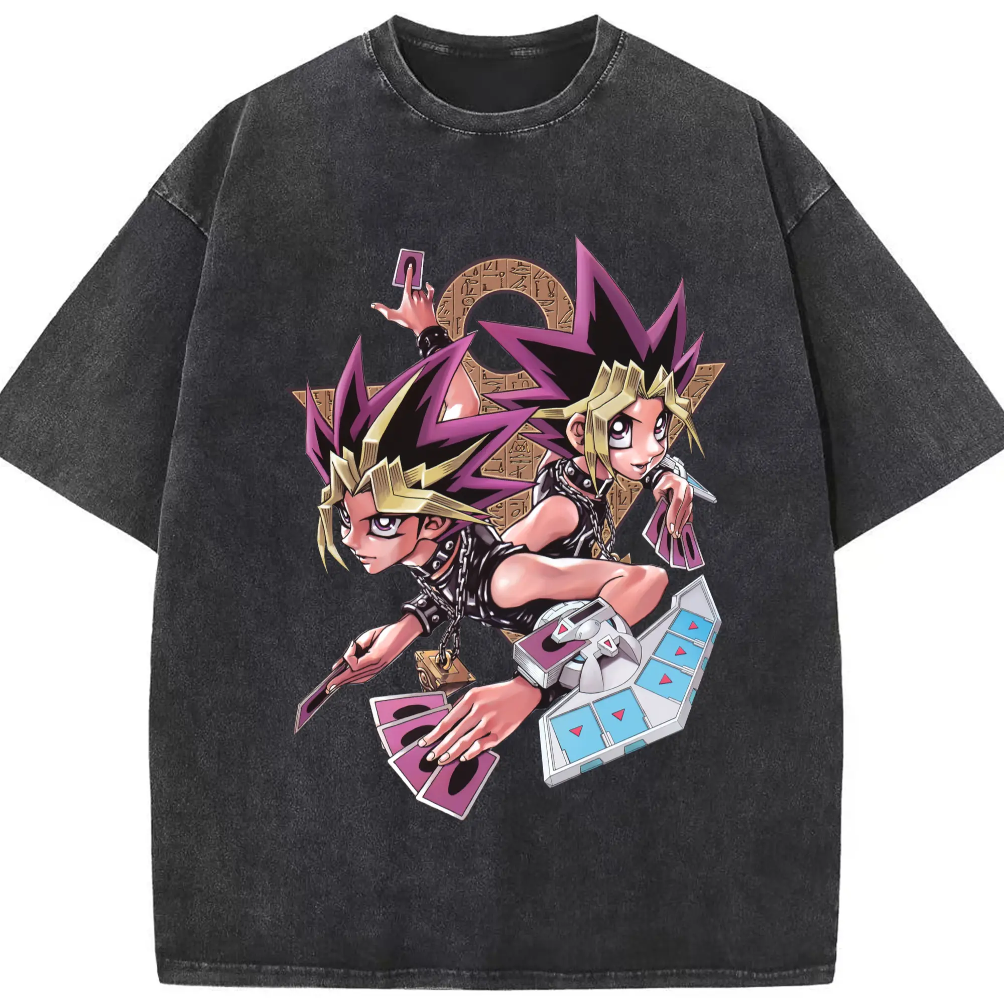 Yu-gi-oh Characters Yugi Muto retro shirt​ - Washed Vintage Look 230g Cotton Oversized T-Shirt With Front Heat Transfer Print – Soft, Lightweight, Stylish Fit – Comfortable Casual Wear For Sports & Everyday Use