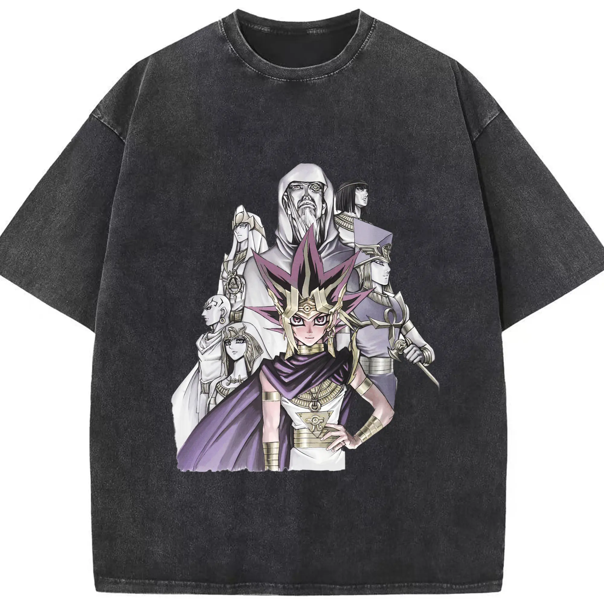 Yu-gi-oh Characters Yugi Muto retro t-shirt​ - Washed Vintage Look 230g Cotton Oversized T-Shirt With Front Heat Transfer Print – Soft, Lightweight, Stylish Fit – Comfortable Casual Wear For Sports & Everyday Use
