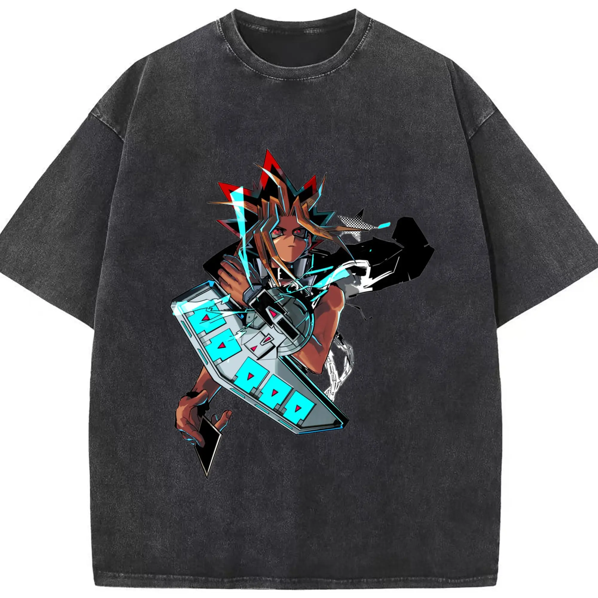 Yu-gi-oh Characters Yugi Muto shirt​ - Washed Vintage Look 230g Cotton Oversized T-Shirt With Front Heat Transfer Print – Soft, Lightweight, Stylish Fit – Comfortable Casual Wear For Sports & Everyday Use