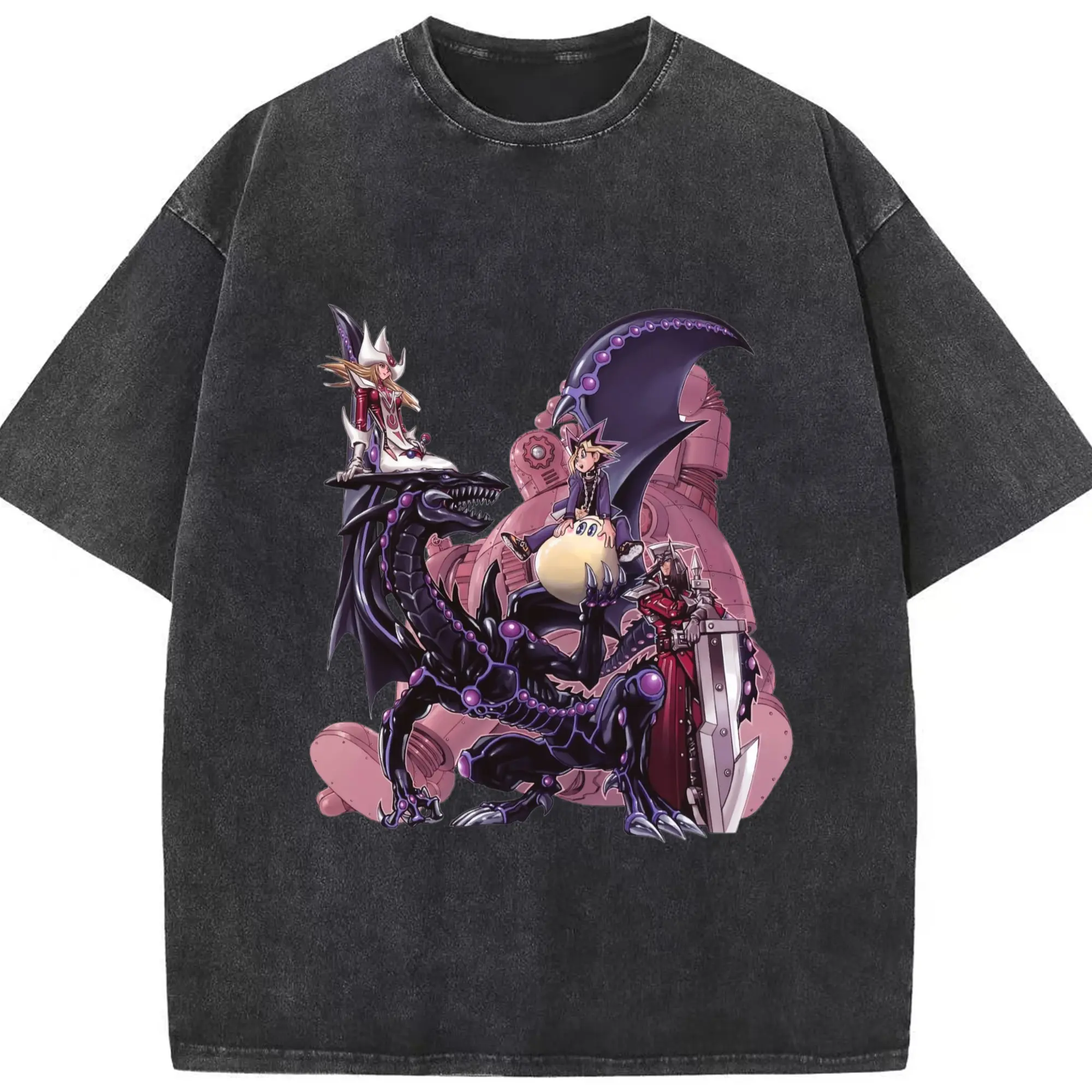 Yu-gi-oh Characters Yugi Muto tee - Washed Vintage Look 230g Cotton Oversized T-Shirt With Front Heat Transfer Print – Soft, Lightweight, Stylish Fit – Comfortable Casual Wear For Sports & Everyday Use
