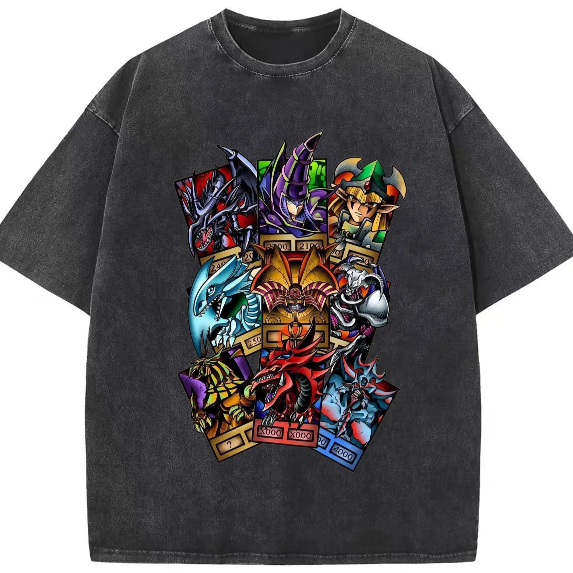 Yu-gi-oh collage graphic shirt​ - Washed Vintage Look 230g Cotton Oversized T-Shirt With Front Heat Transfer Print – Soft, Lightweight, Stylish Fit – Comfortable Casual Wear For Sports & Everyday Use