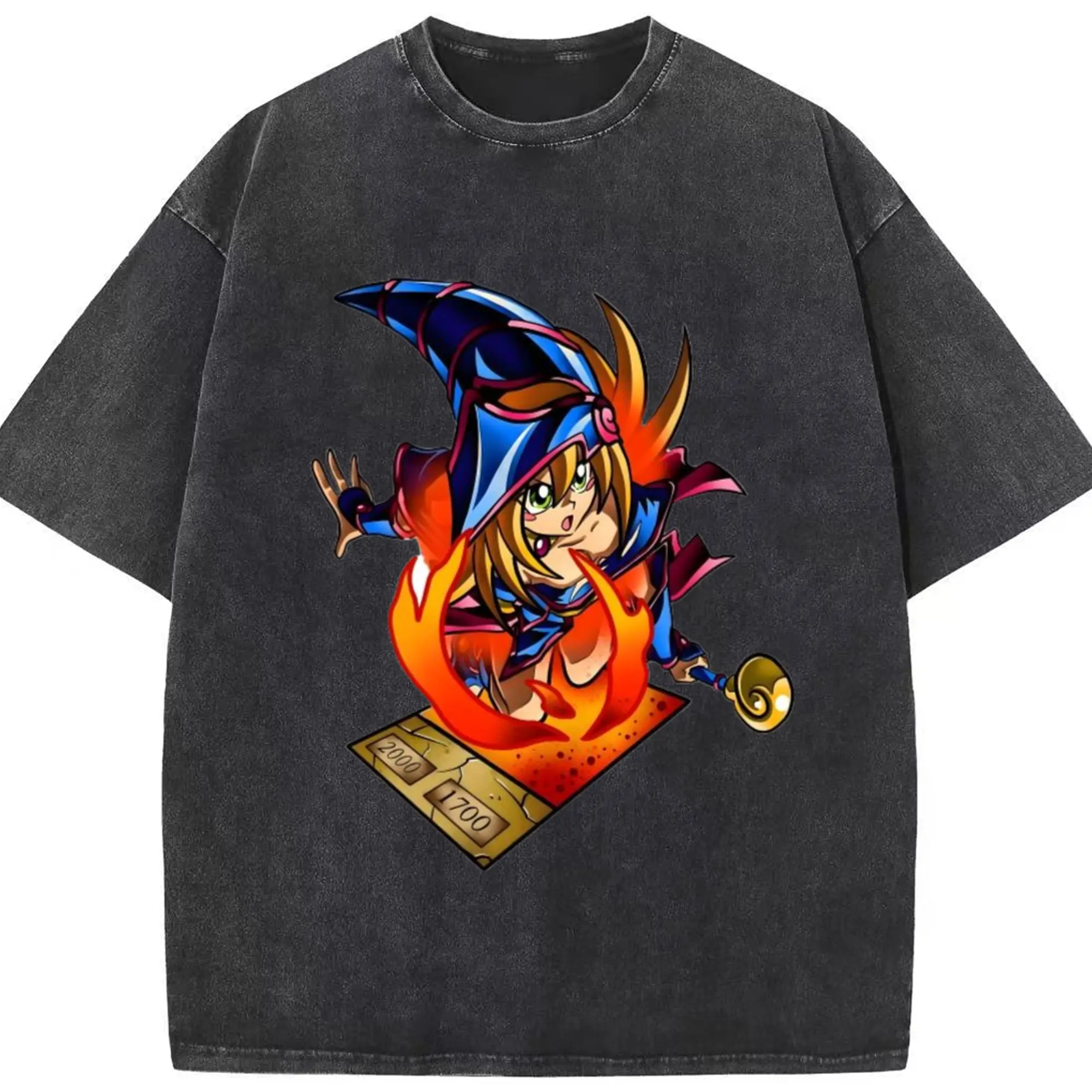 Yu-gi-oh Dark Magician Girl classic t-shirt - Washed Vintage Look 230g Cotton Oversized T-Shirt With Front Heat Transfer Print – Soft, Lightweight, Stylish Fit – Comfortable Casual Wear For Sports & Everyday Use