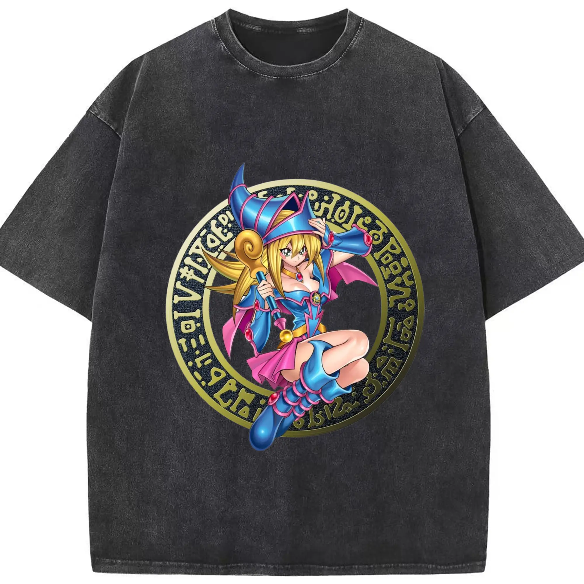 Yu-gi-oh Dark Magician Girl icon t-shirt - Washed Vintage Look 230g Cotton Oversized T-Shirt With Front Heat Transfer Print – Soft, Lightweight, Stylish Fit – Comfortable Casual Wear For Sports & Everyday Use